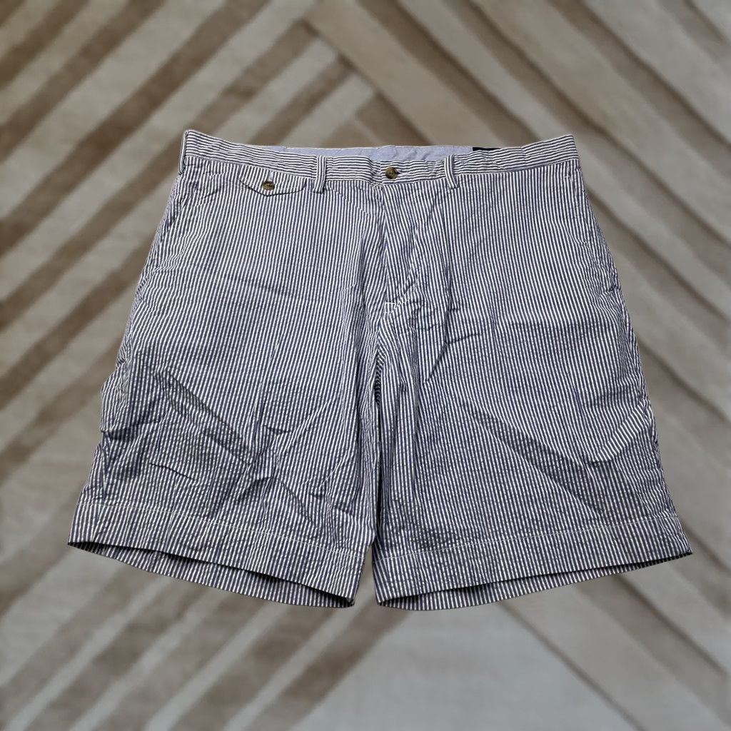 Polo Ralph Lauren Polo Ralph Lauren Shorts Mens 38 Blue Seersucker Stripe Stretch Classic Fit Chino Casual Pockets Cotton Flat Front Regular Colorful Size US M / EU 48-50 / 2 - 1 Thumbnail