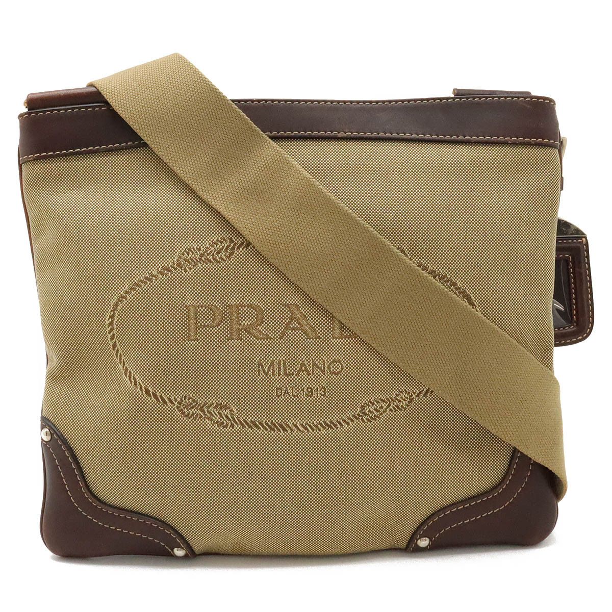 Prada Prada Canvas Leather Logo Jacquard Shoulder Bag BT0537 Canvas Crossbody Bag BT0537 in Very Good Condition Bags Luggage
