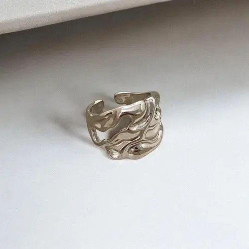 Jewelry Chunky Melted Silver Plated Ring, Irregular Tarnish Ring Size ONE SIZE - 8 Thumbnail