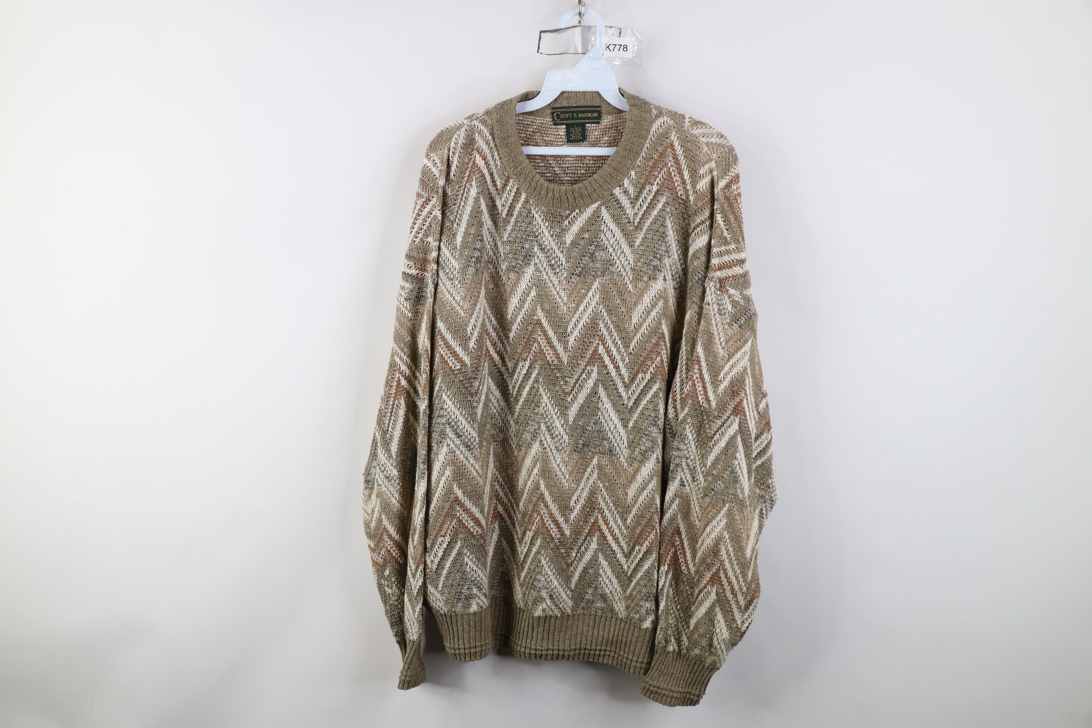 Vintage Vintage 90s Coogi Style Herringbone Silk Blend Knit Sweater Size US L / EU 52-54 / 3 - 1 Thumbnail