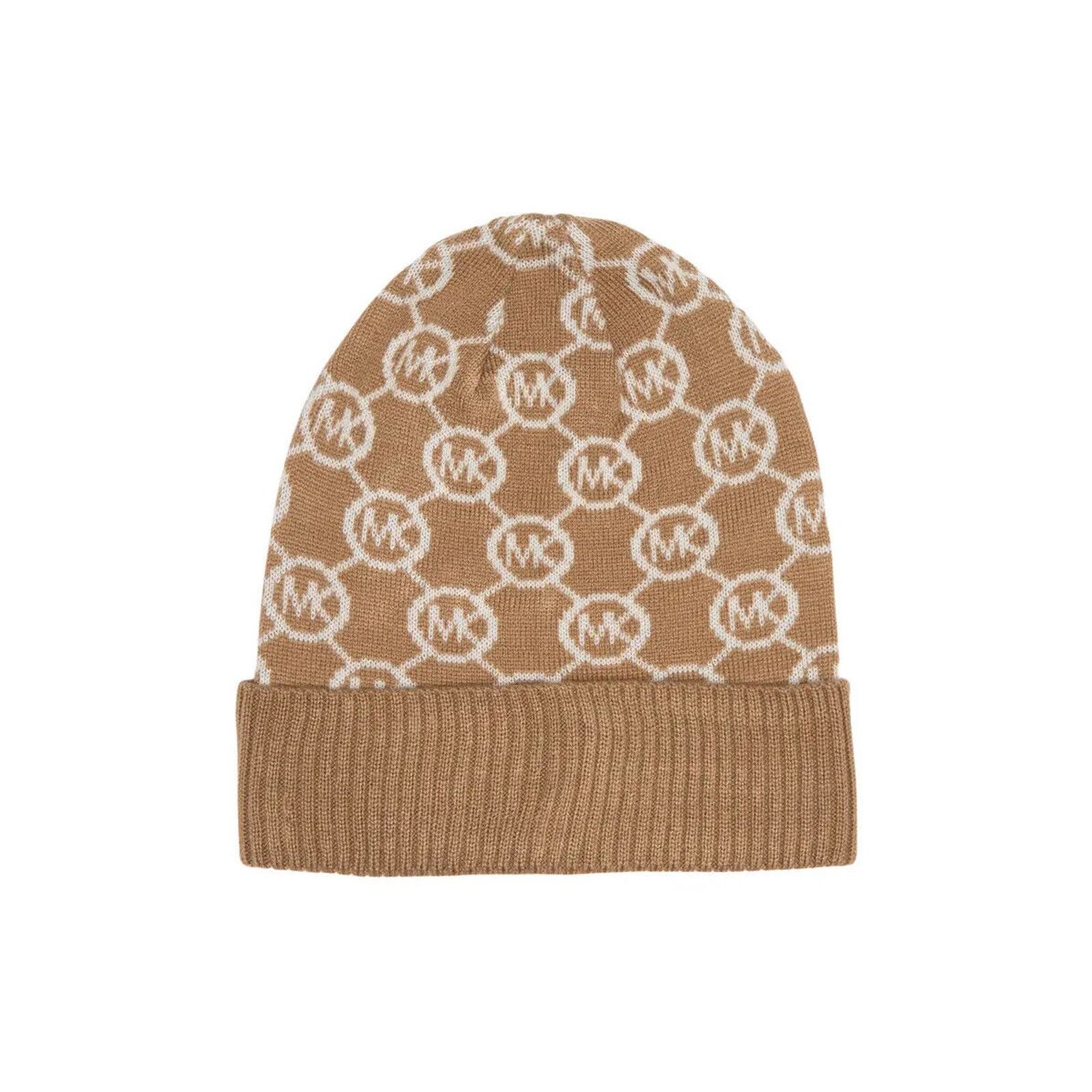 Michael Kors DARK CAMEL JET SET MK LOGO PRINT CALF BEANIE HAT SIZE 0/S Size ONE SIZE - 9 Thumbnail