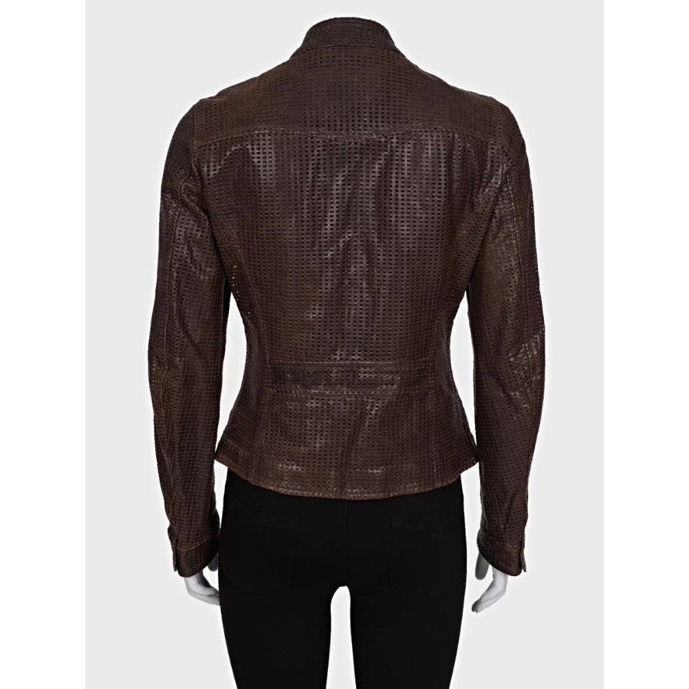 Dolce & Gabbana Dolce & Gabbana Brown Perforated Leather Jacket Sz.42/M Size M / US 6-8 / IT 42-44 - 3 Thumbnail