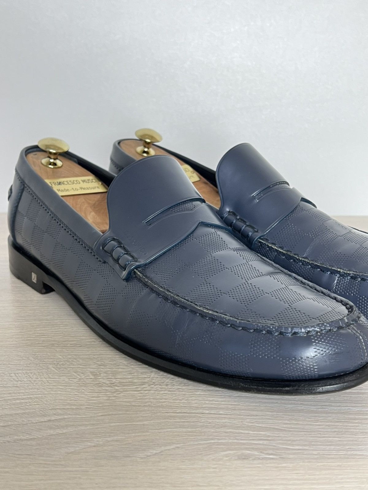 Louis Vuitton Louis Vuitton Damier Embossed Leather Penny Loafers Blue 10 Size US 10 / EU 43 - 7 Thumbnail