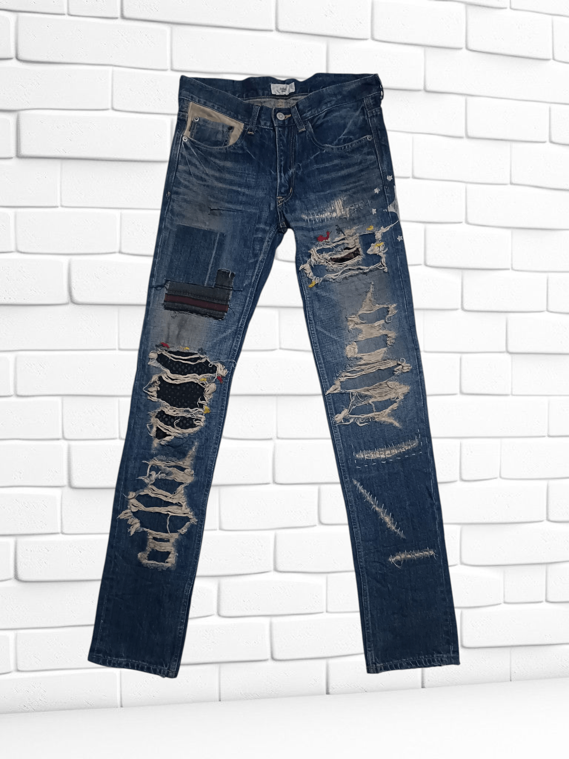 Japanese Brand Dead stock Japanese Art Patchwork Denim Skinny Denim Size US 29 - 1 Thumbnail