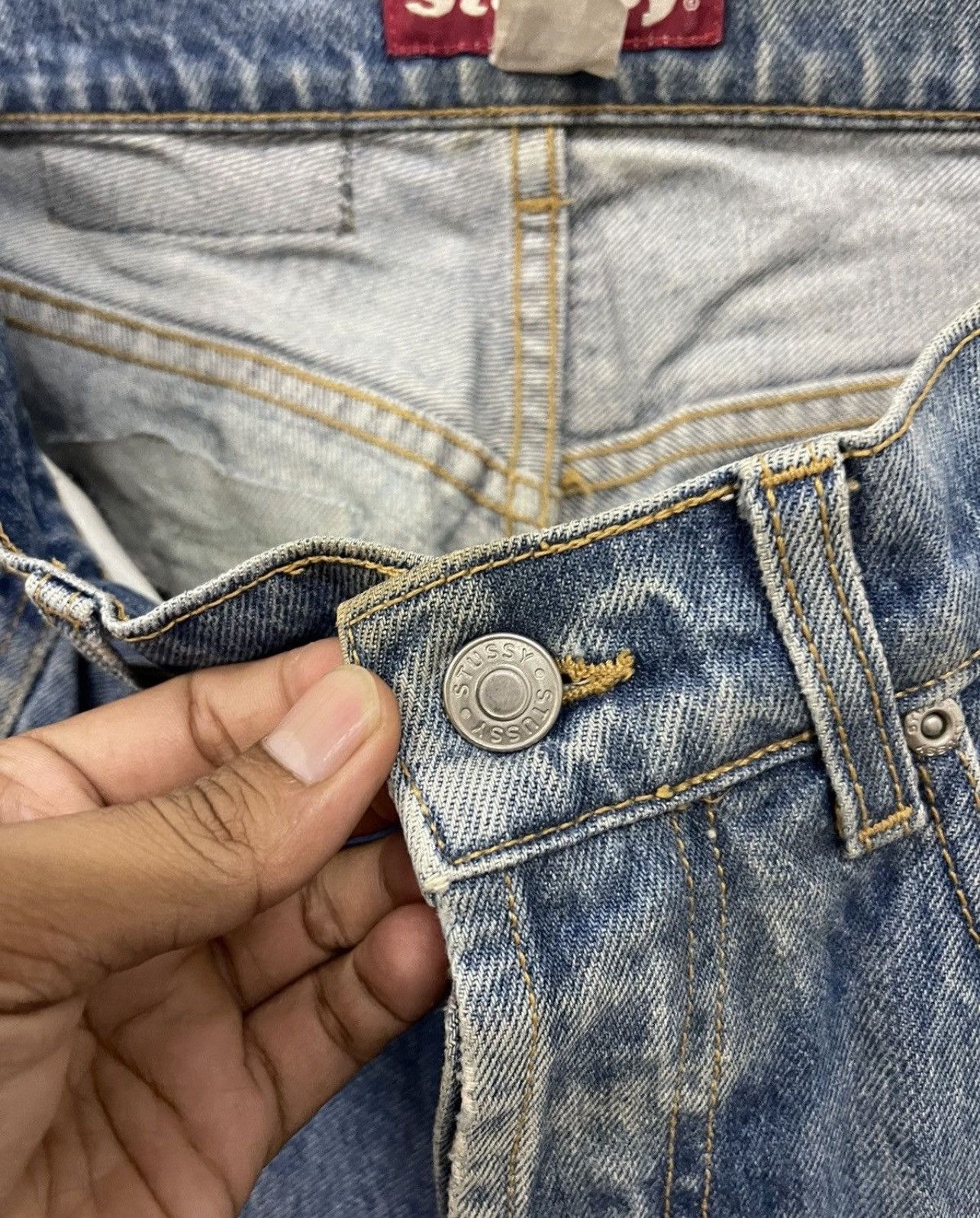Stussy × Vintage Rip distressed rework Stussy denim Size US 33 - 11 Thumbnail