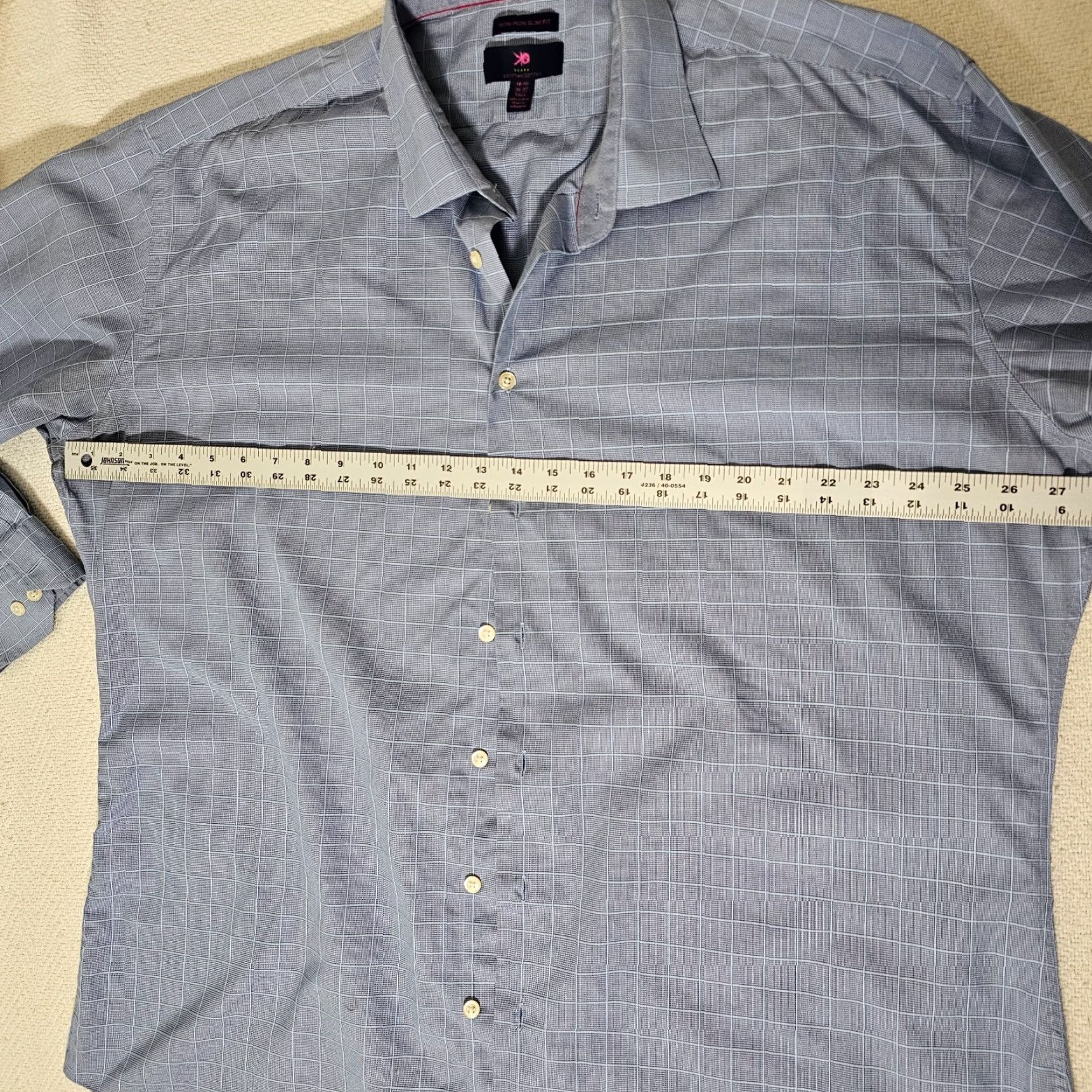 Egara EGARA Slim Fit VINTAGE Blue Check Button-Up Dress Shirt Big & Tall Size 18.5 36/37 Mens Size 48R - 4 Thumbnail