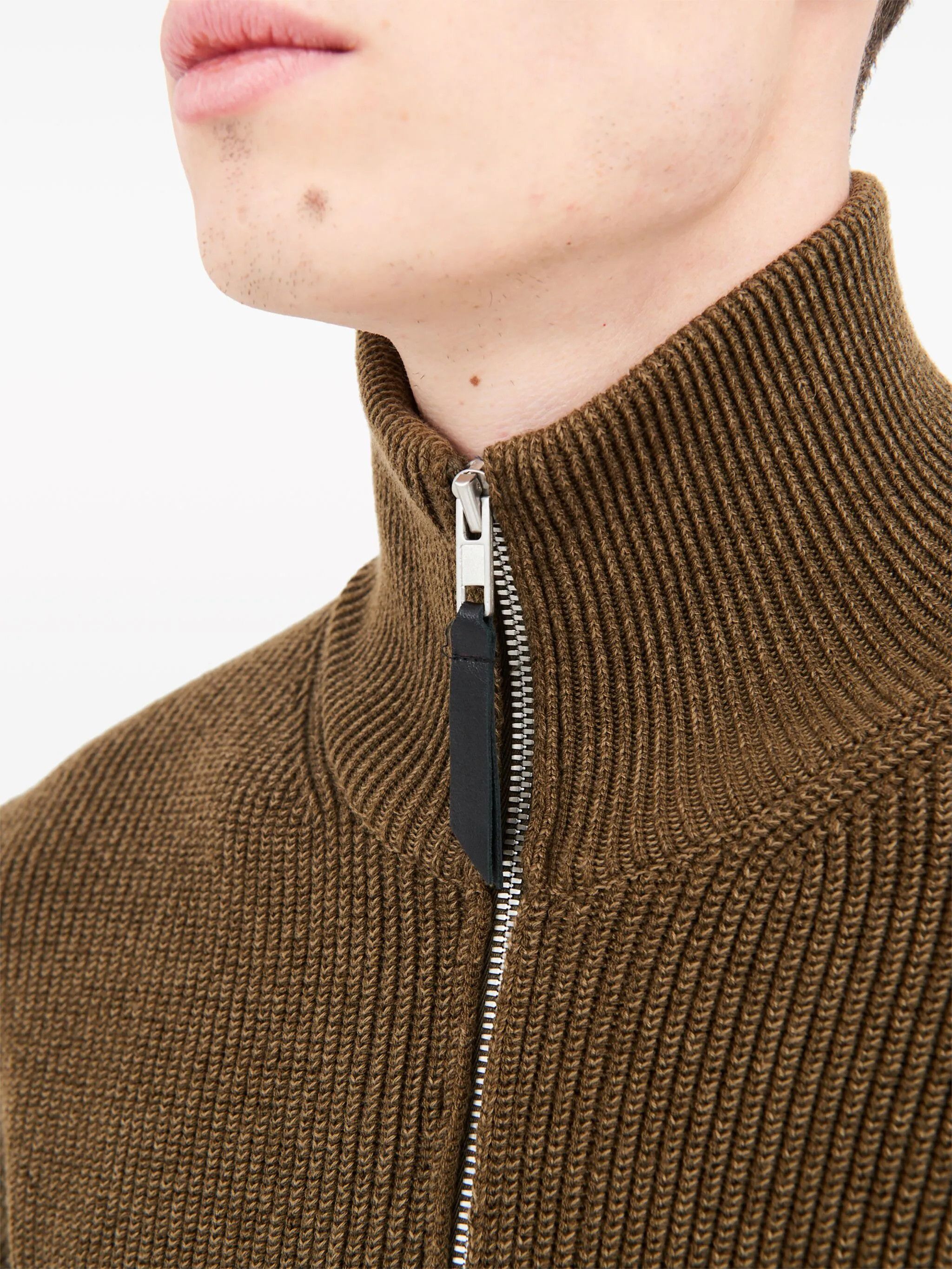 Maison Margiela o1w1db11225 Ribbed-knit Zip-up Cardigan in Olive Green Size US L / EU 52-54 / 3 - 6 Thumbnail