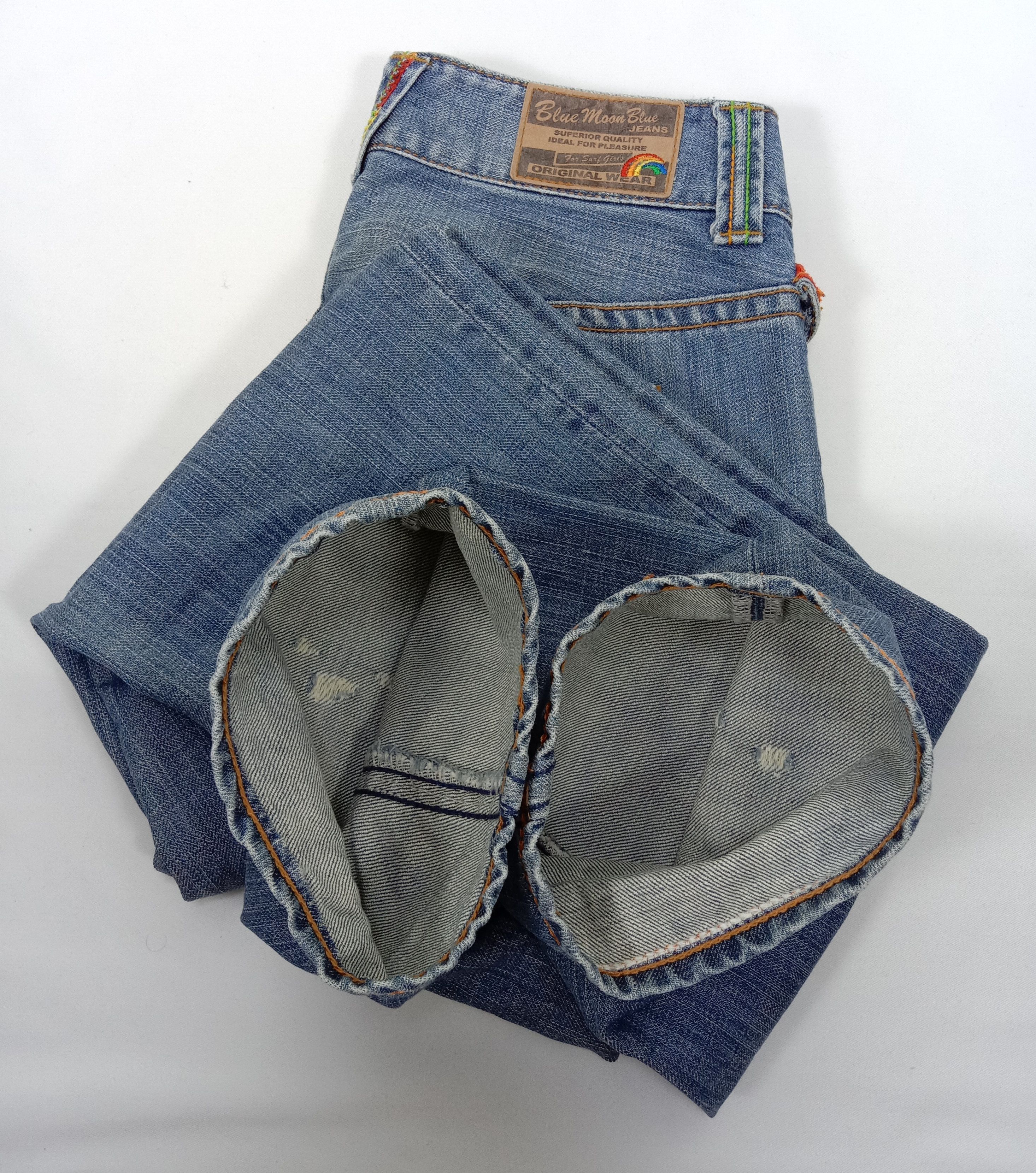 Japanese Brand Vintage Blue Moon Blue Rainbow Knitted Pocket Jeans Size 27" / US 4 / IT 40 - 16 Thumbnail