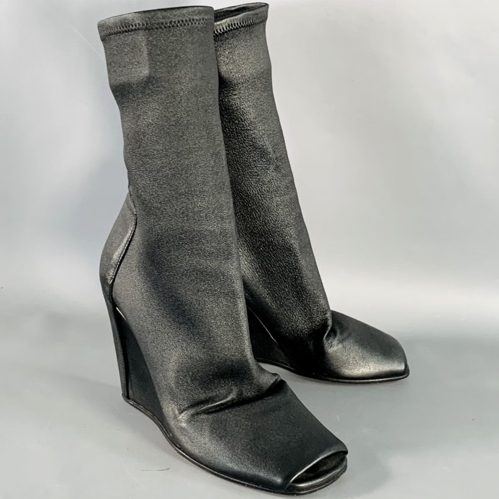 Rick Owens RICK OWENS Size 5 Black Lambskin Leather Open Toe Sock Wedge Boots Women Boots Leather Sock Open Toe Wedge IT 35 Black Size US 5 / IT 35 - 2 Thumbnail