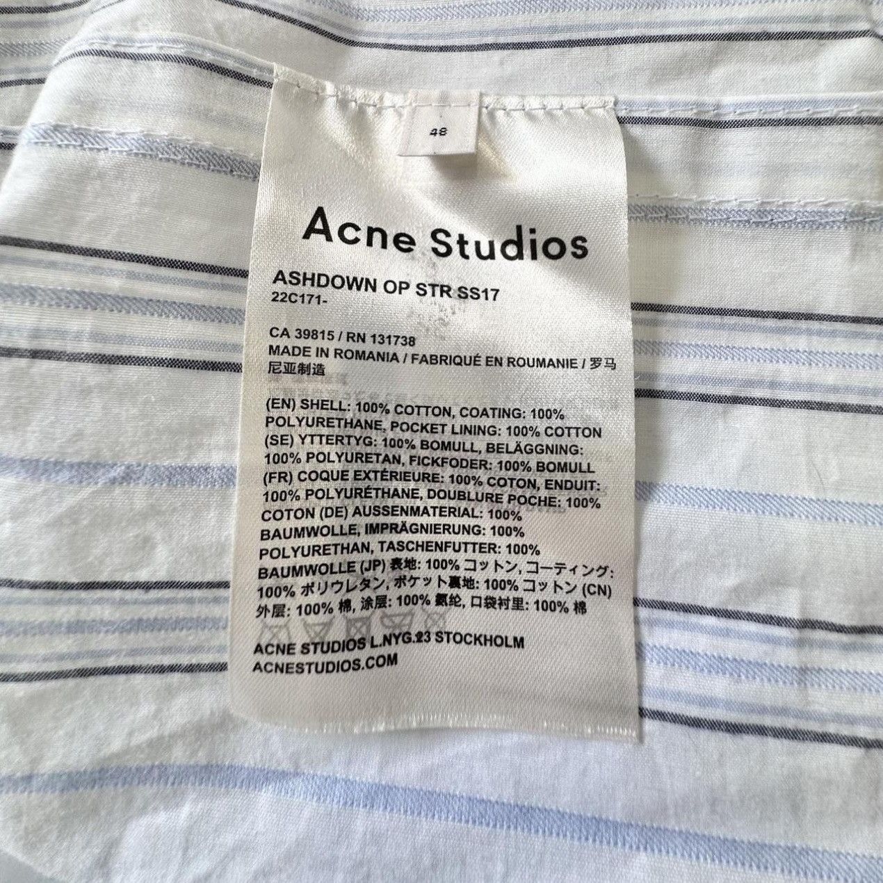 Acne Studios Acne Studios Ashdown Blue/White Striped Rain Jacket-IT48 (M) Size US M / EU 48-50 / 2 - 7 Thumbnail