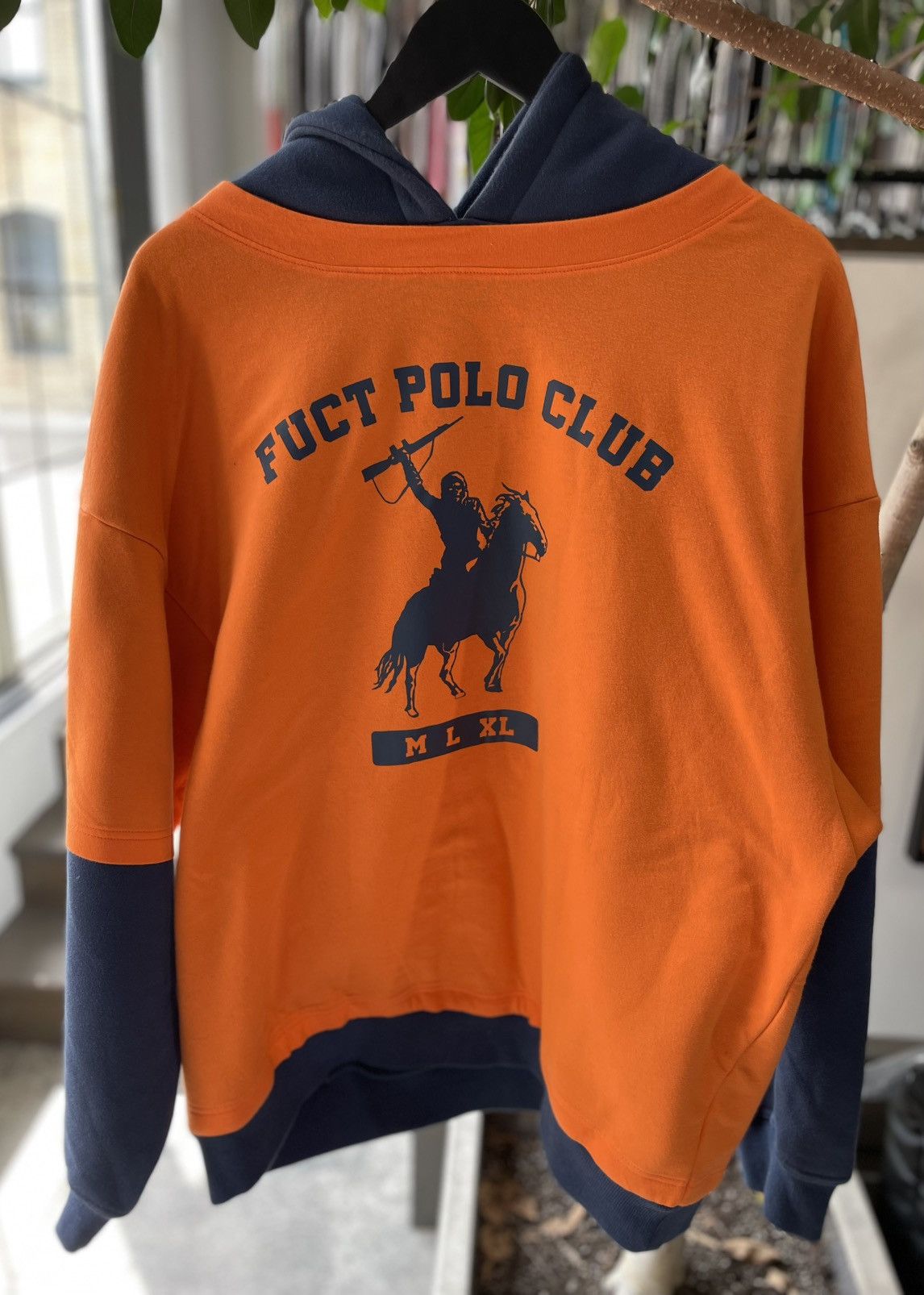 FUCT Men's Polo Club Orange and Navy Hoodie