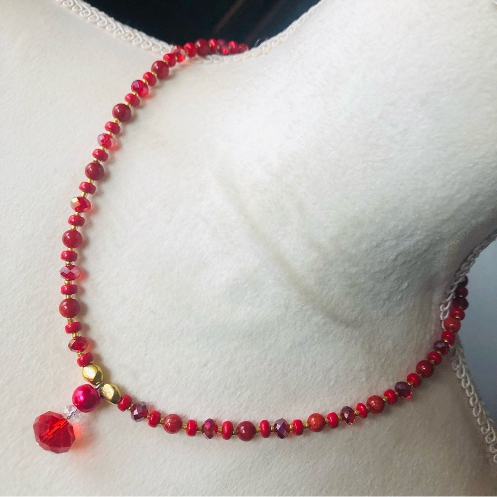 Handmade Handcrafted repurpose carnelian glass crystal necklace Size ONE SIZE - 1 Thumbnail