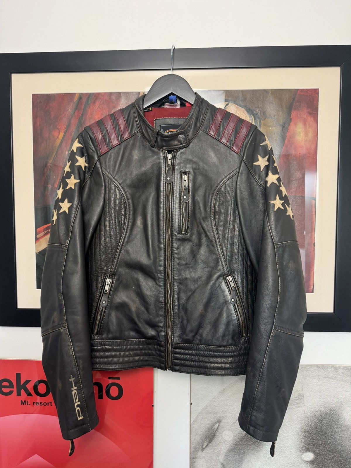 Genuine Leather Vintage 90s Cropped Boxy Leather Racing Jacket Hype Stars Size US S / EU 44-46 / 1 - 1 Thumbnail