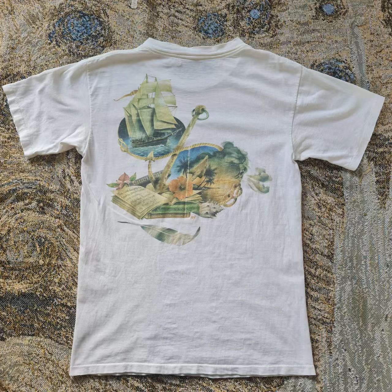 Vintage White casual retro nautical print t-shirt Size US M / EU 48-50 / 2 - 1 Thumbnail