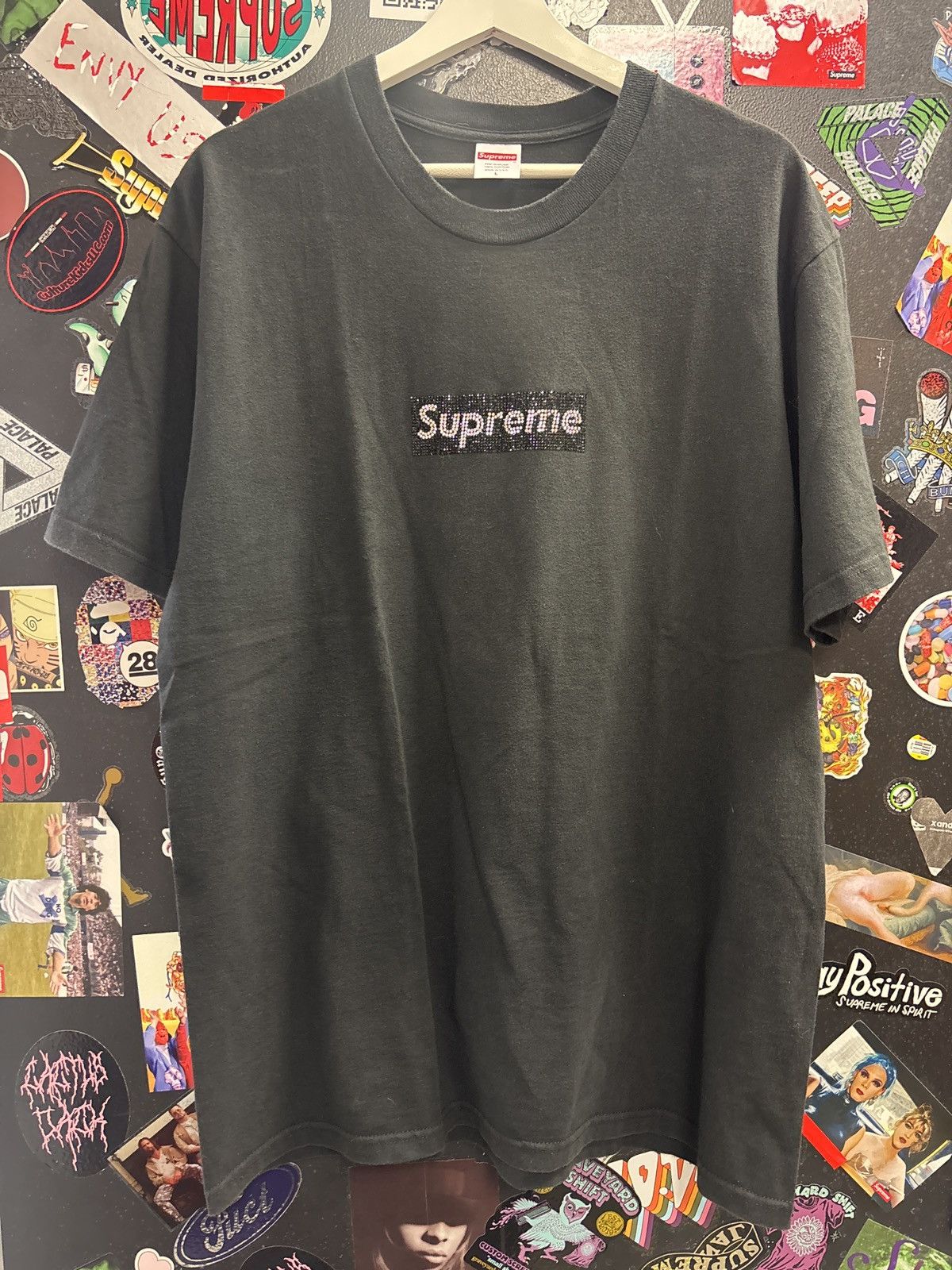 トップス Supreme Swarovski Box Logo tee black Supreme Swarovski Box Logo Tee Black Men's - SS19 - US