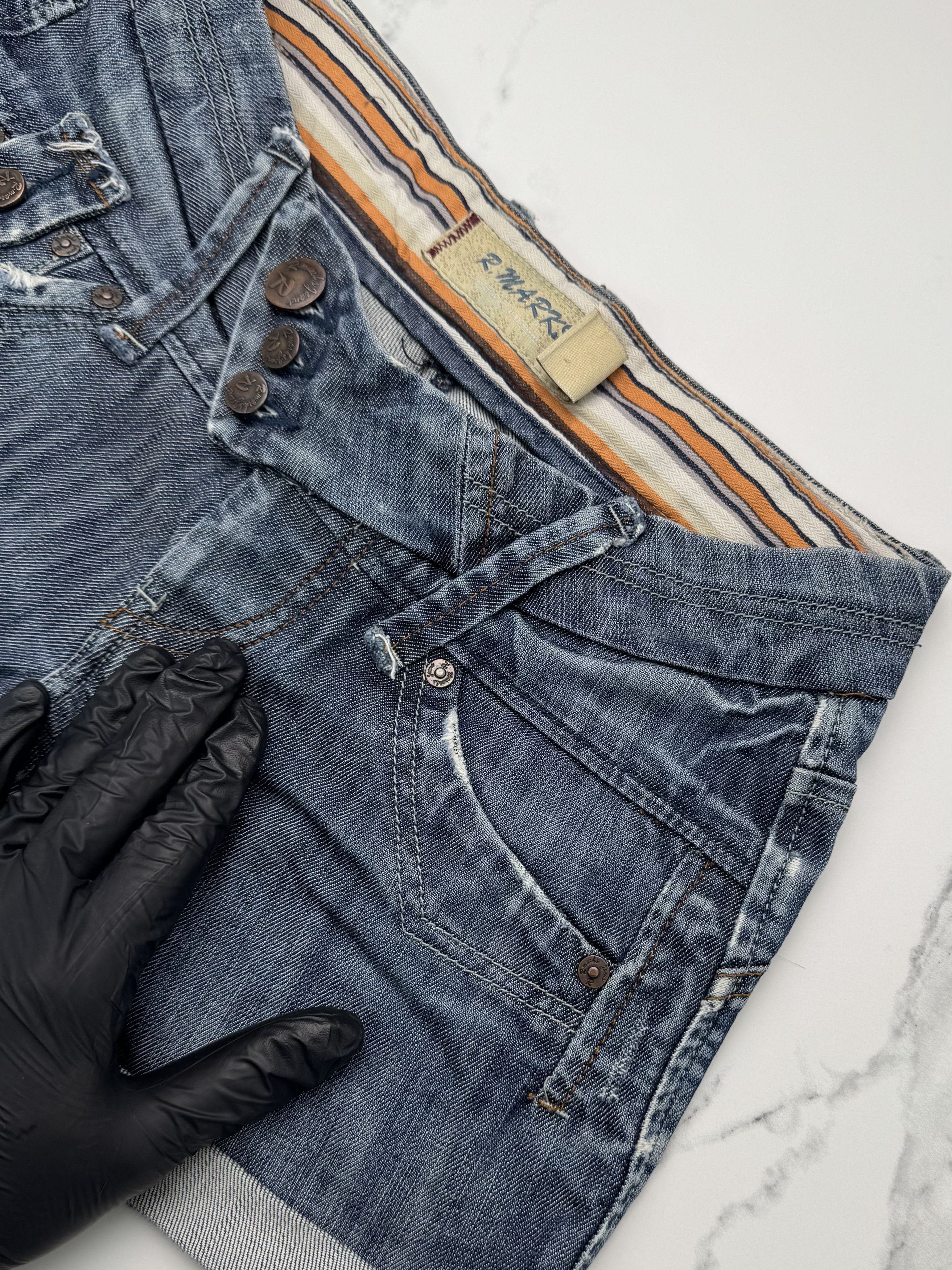 Vintage Women Blue Denim Shorts Y2K Vintage Low Waist Rolled Hem Size 25" / US 0 / IT 36 - 3 Thumbnail