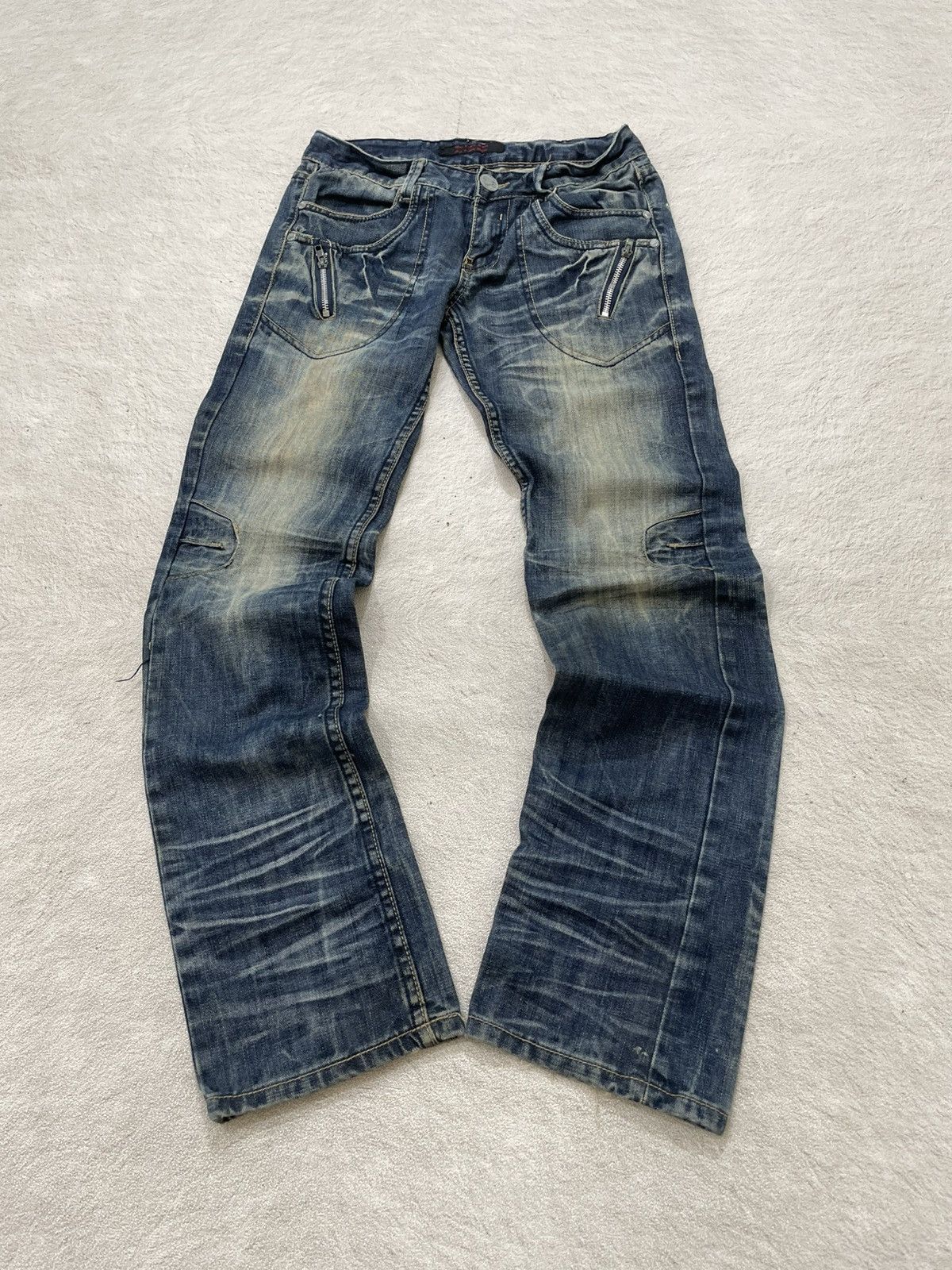 Japanese Brand 2000s Number Nine Denim Embroidered Heavy Fading Jeans Y2K Size US 27 - 1 Thumbnail