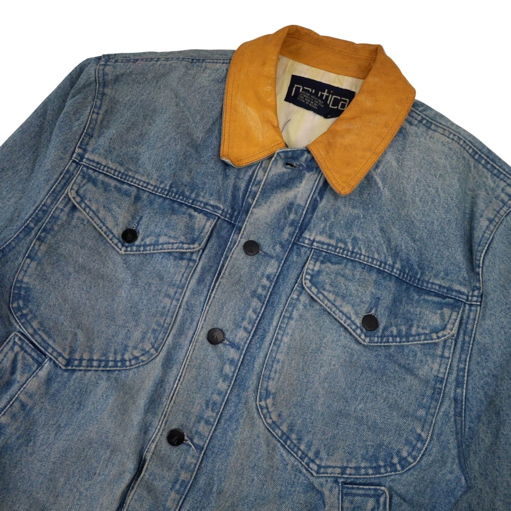 Nautica VINTAGE Nautica Denim Jacket Men Jacket S Blue Denim 9/10 Small Leather Collar Size US S / EU 44-46 / 1 - 2 Thumbnail