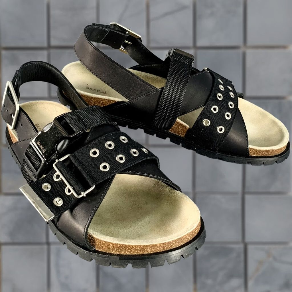 A.P.C. A.P.C. x SACAI "Jules" sandals in black leather with silver grommets Size ONE SIZE - 1 Thumbnail