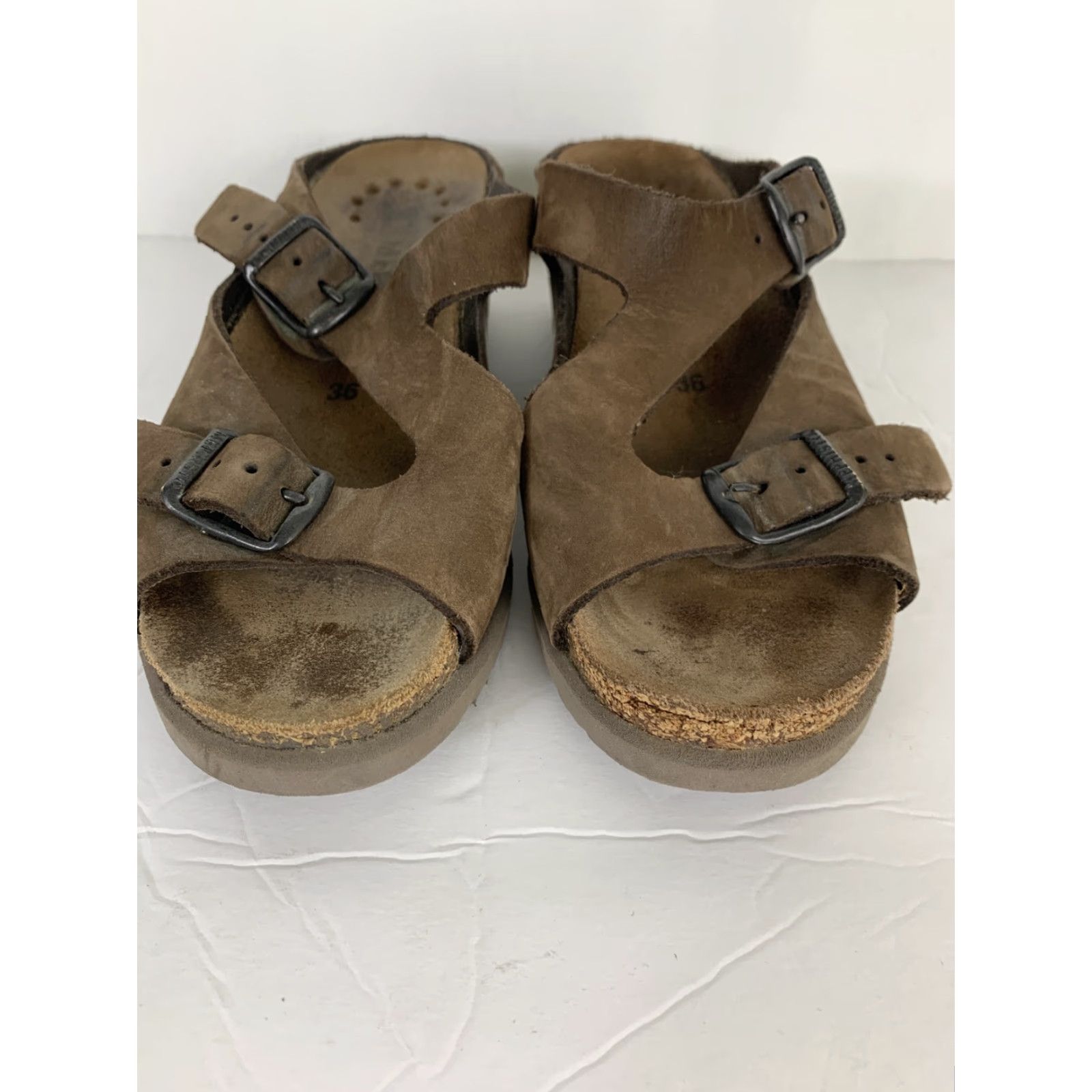 Mephisto Mephisto Sandal Womens 36 Leather Double Buckle Brown Wedge Slip-On Shoes Men? Size US 6 / IT 36 - 3 Thumbnail