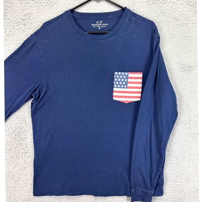 Vineyard Vines Vineyard Vines T-Shirt Long Sleeve Mens Medium Blue USA Flag Graphic Print Crew Neck Size US M / EU 48-50 / 2 - 2 Thumbnail