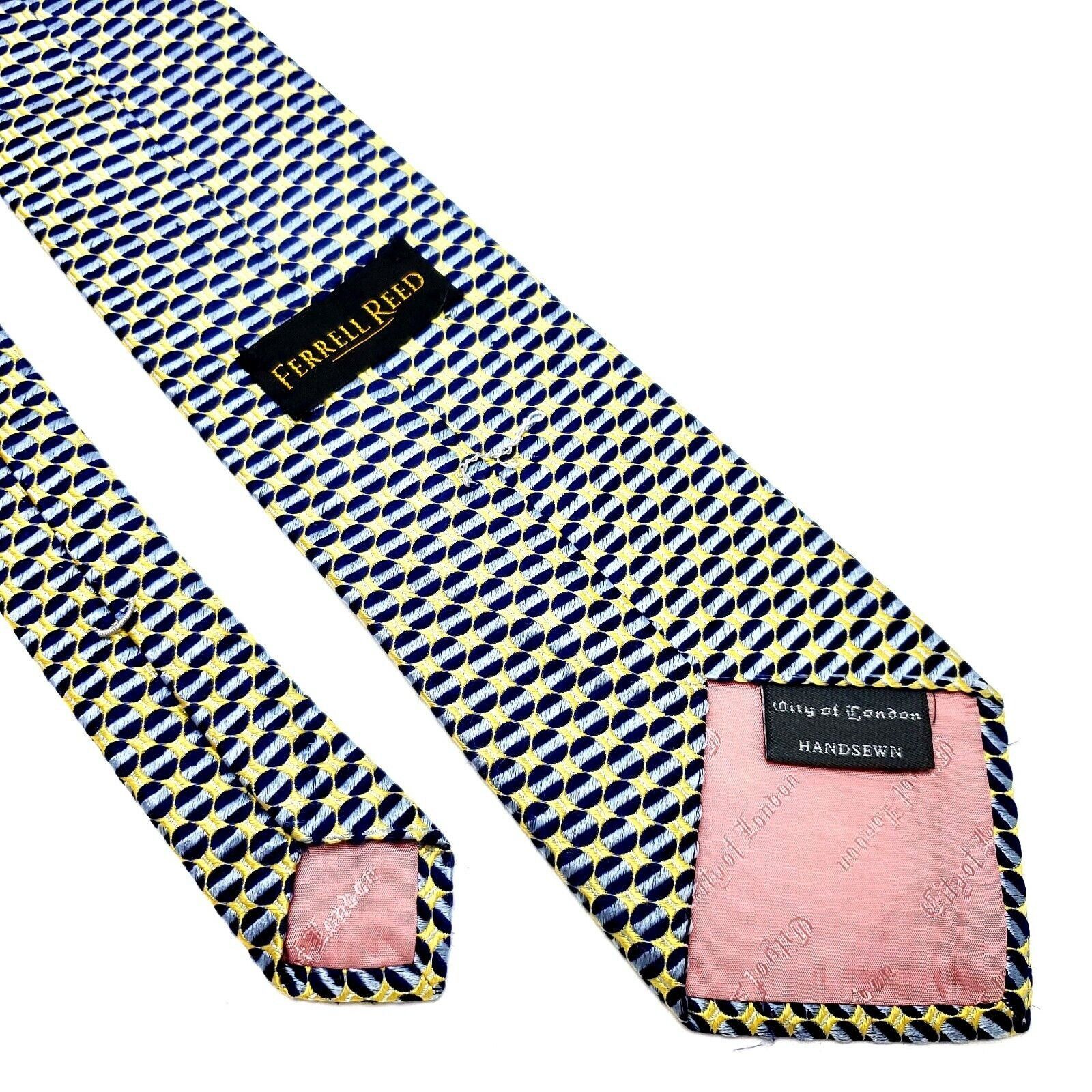 Vintage Ferrell Reed Silk Tie Woven Blue Yellow Geometric Wide City Size ONE SIZE - 5 Thumbnail