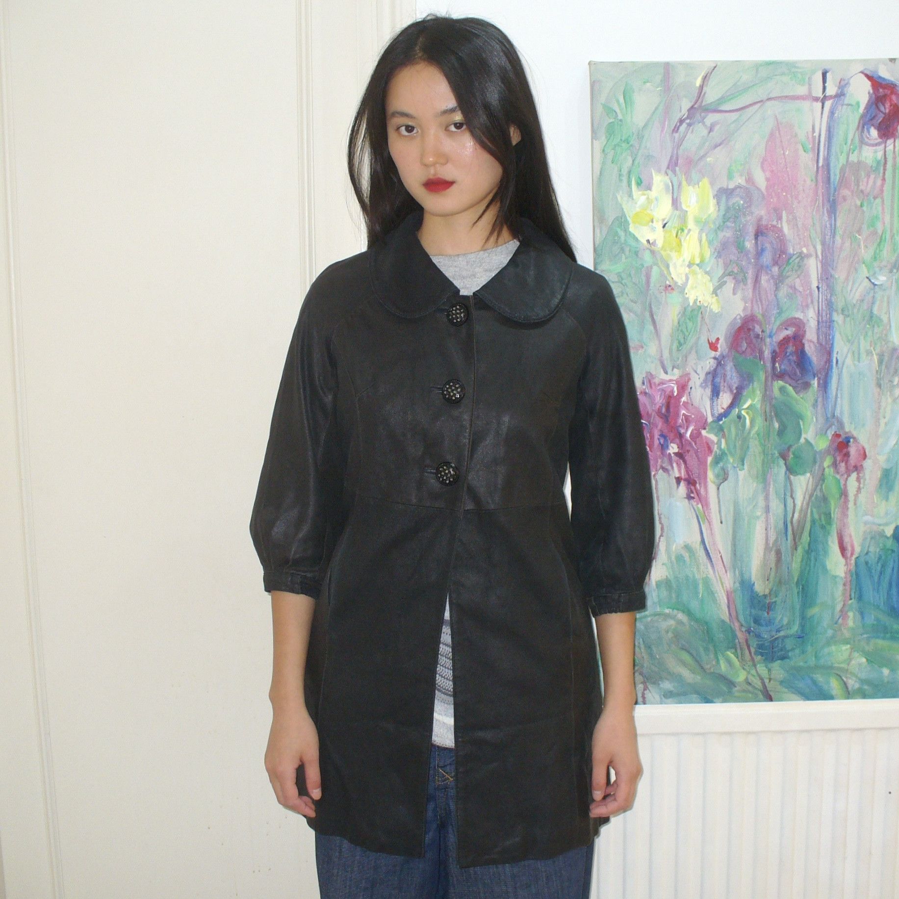 Other Japanese peter-pan collar black leather trench coat Size XS / US 0-2 / IT 36-38 - 1 Thumbnail