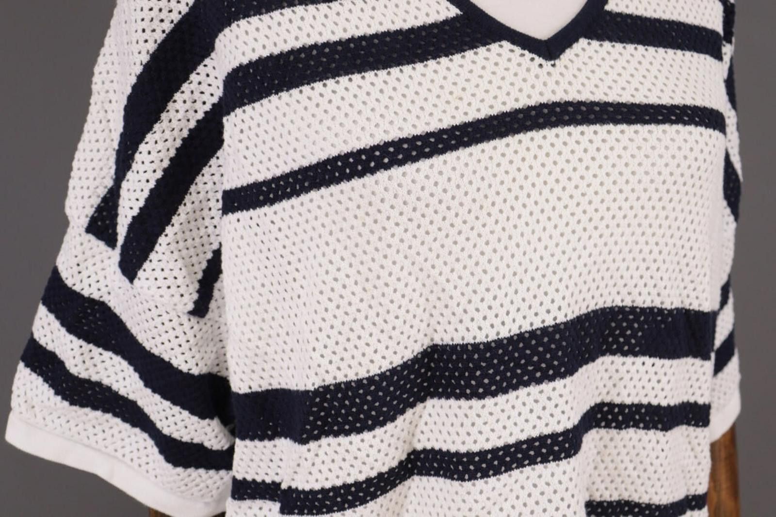 Saint James Saint James White Striped V-Neck Tunic Shirt Size US 18 LXL Size XXL / US 16-18 / IT 52-54 - 5 Thumbnail
