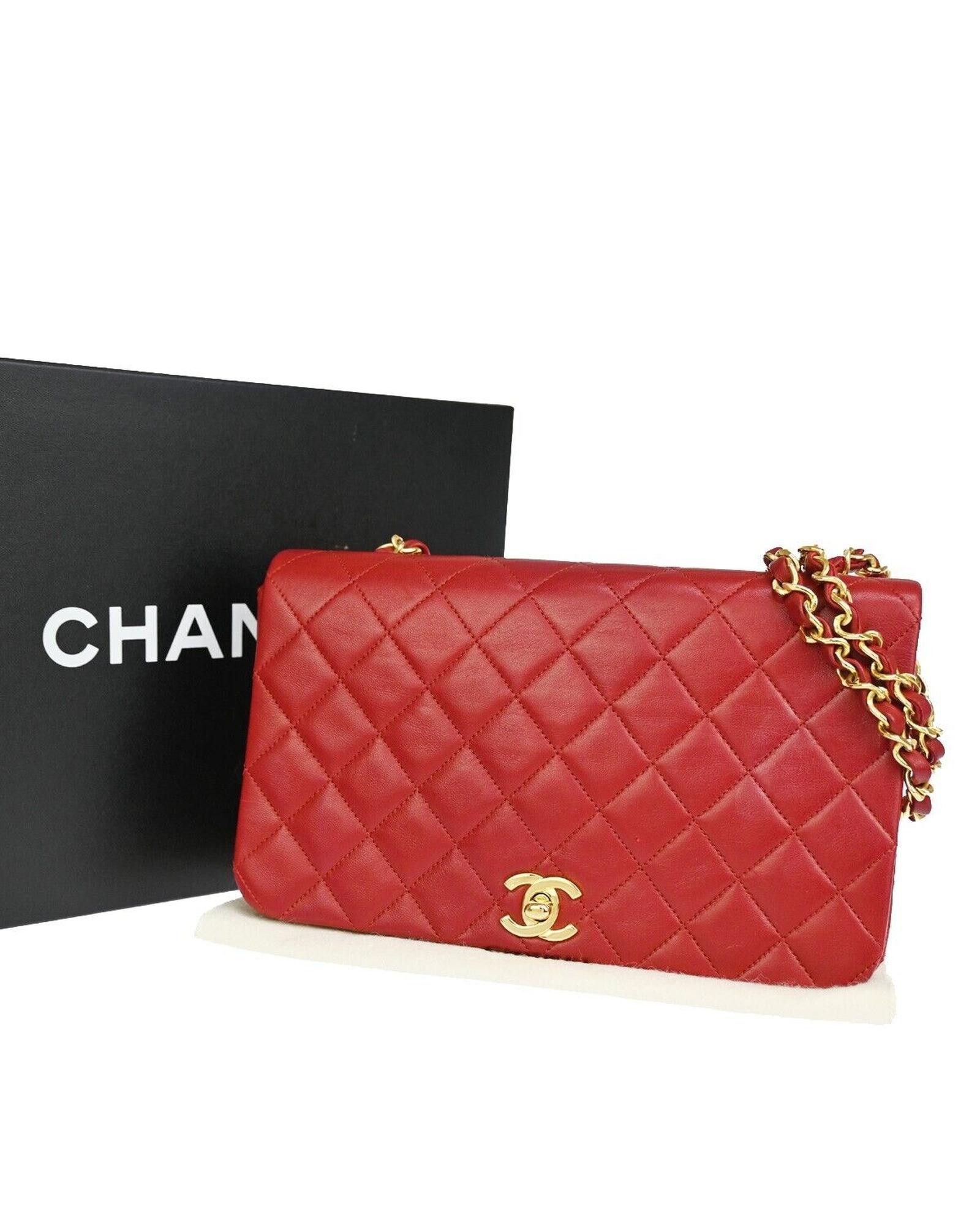 image of Chanel Red Quilted Leather Shoulder Bag, Women's