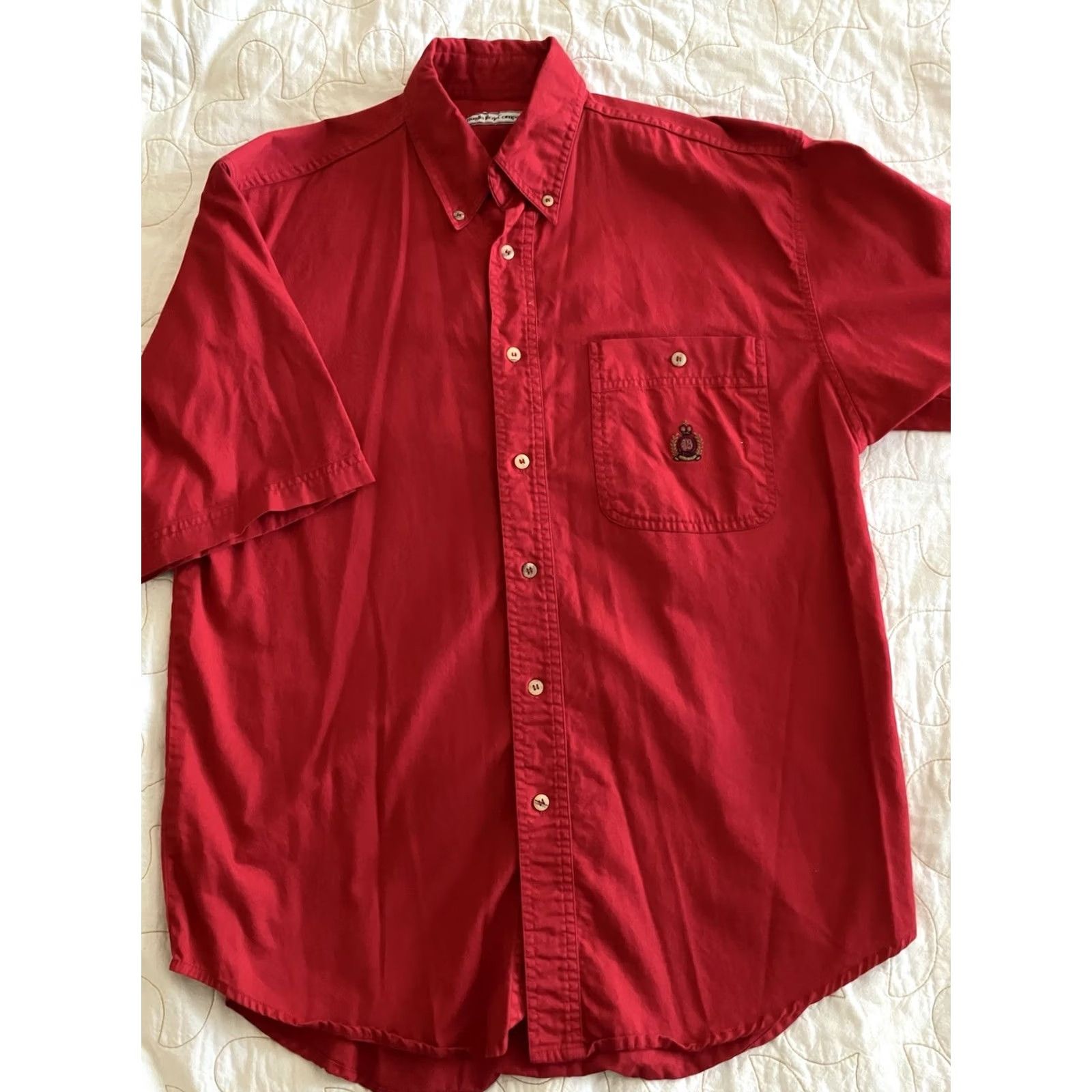Bugle Boy VINTAGE Bugle Boy Shirt Men M Red Solid Short Sleeve Button-Down Embroidered Crest Pocket 90s Classic Size US M / EU 48-50 / 2 - 3 Thumbnail