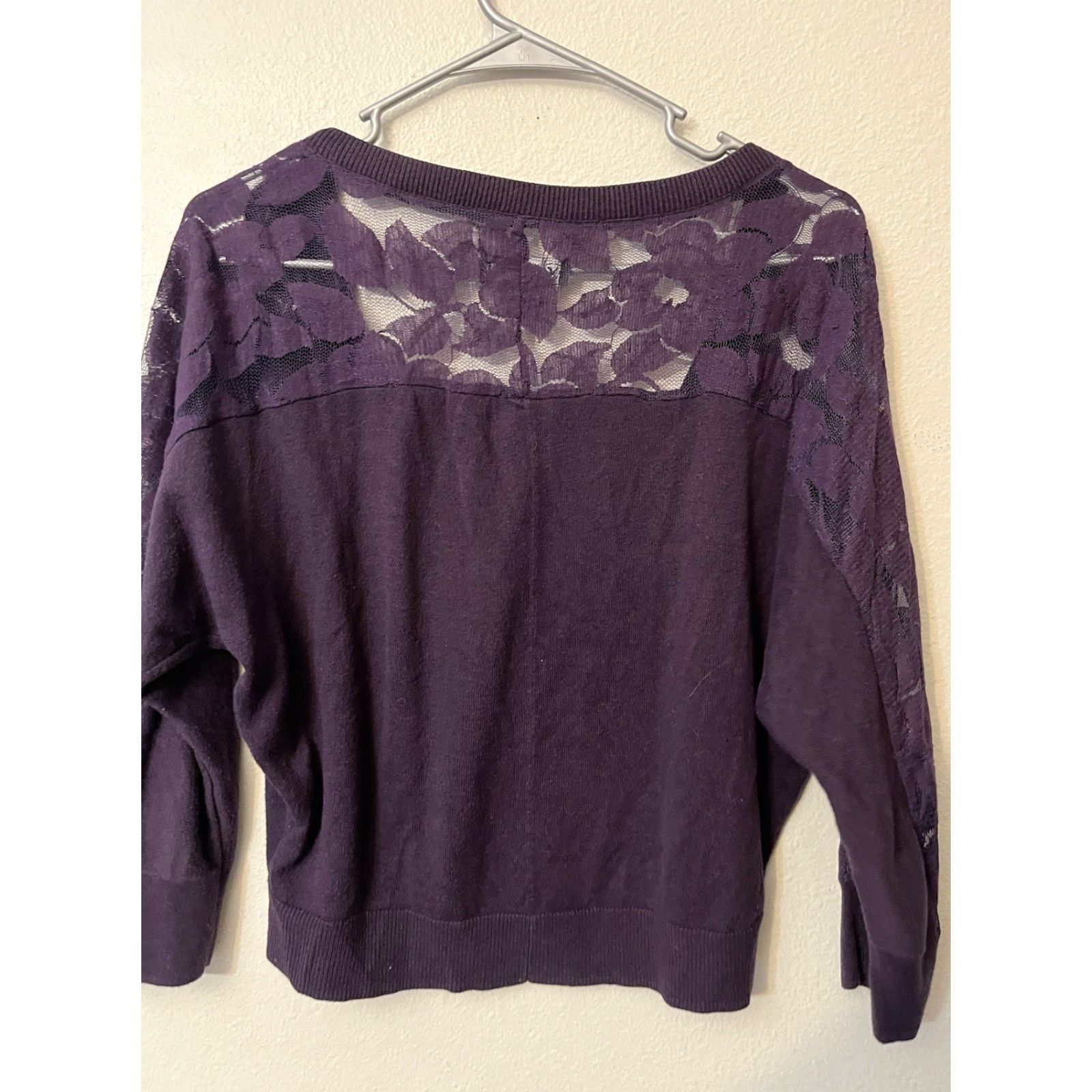 American Eagle Outfitters American Eagle Outfitters Sweater Cardigan Womens Large Purple Lace Open Front 3/4 Sleeve V-Neck Knit Solid Casual Vintage No Size L / US 10 / IT 46 - 2 Thumbnail
