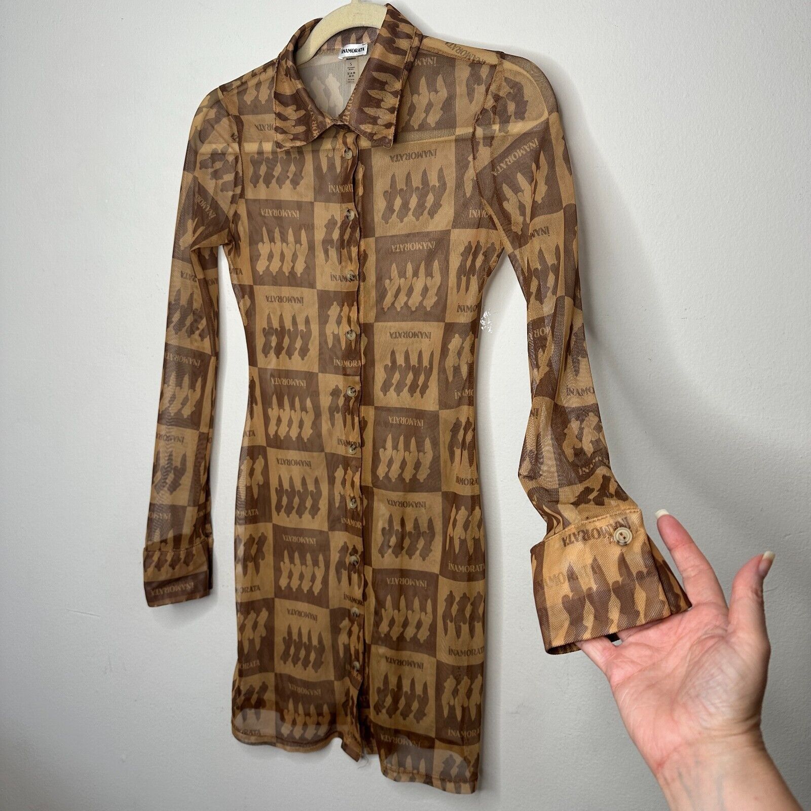 Other Inamorata Riviera Brown Mesh Dress Long Sleeve Button Dress Size S / US 4 / IT 40 - 1 Thumbnail