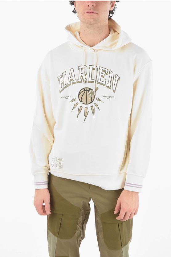 image of James Harden X Neil Barrett Easy Fit Hoodie With Printed Log in Beige, Men's (Size XS)
