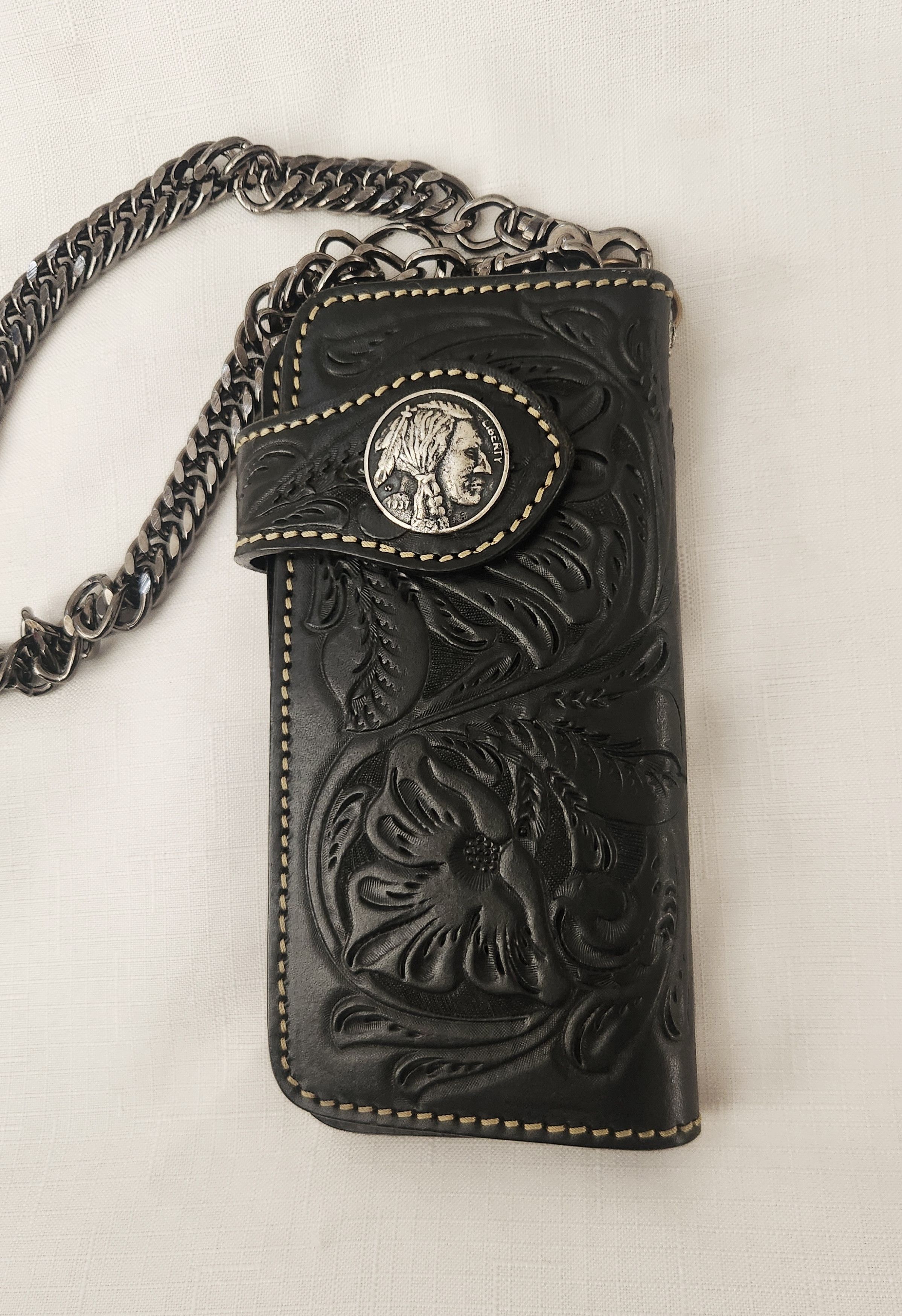Other Indian Tattoo Genuine Leather Black Western Biker Wallet Size ONE SIZE - 2 Thumbnail