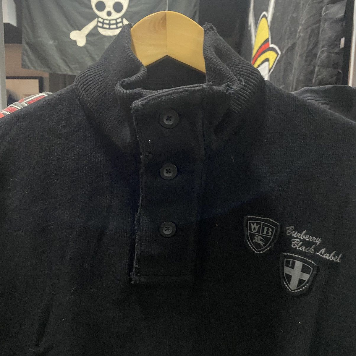 Burberry × Vintage Burberry Black Label Half Zip Button Up Patches Logo Sweater Size US L / EU 52-54 / 3 - 6 Thumbnail