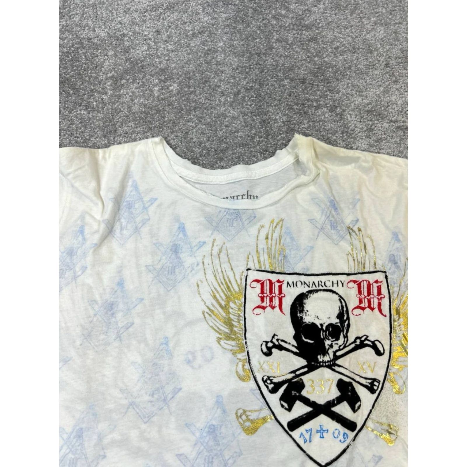 Vintage VINTAGE Monarchy Shirt Mens 2XL White Blue Yellow Cotton Crew Neck Short Sleeve Angels 90s Size US XXL / EU 58 / 5 - 2 Thumbnail