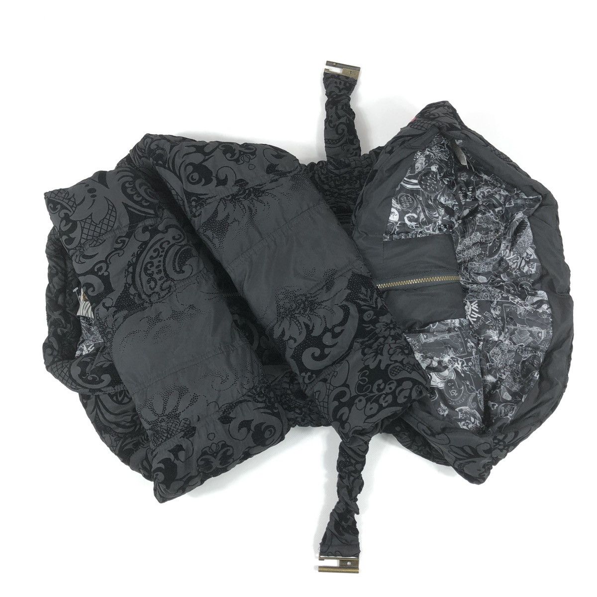 Designer × Desigual Women's DESIGUAL WHY? Black Floral Pattern With Belt Puffer Down Jacket Coat Bomber Size M / US 6-8 / IT 42-44 - 9 Thumbnail