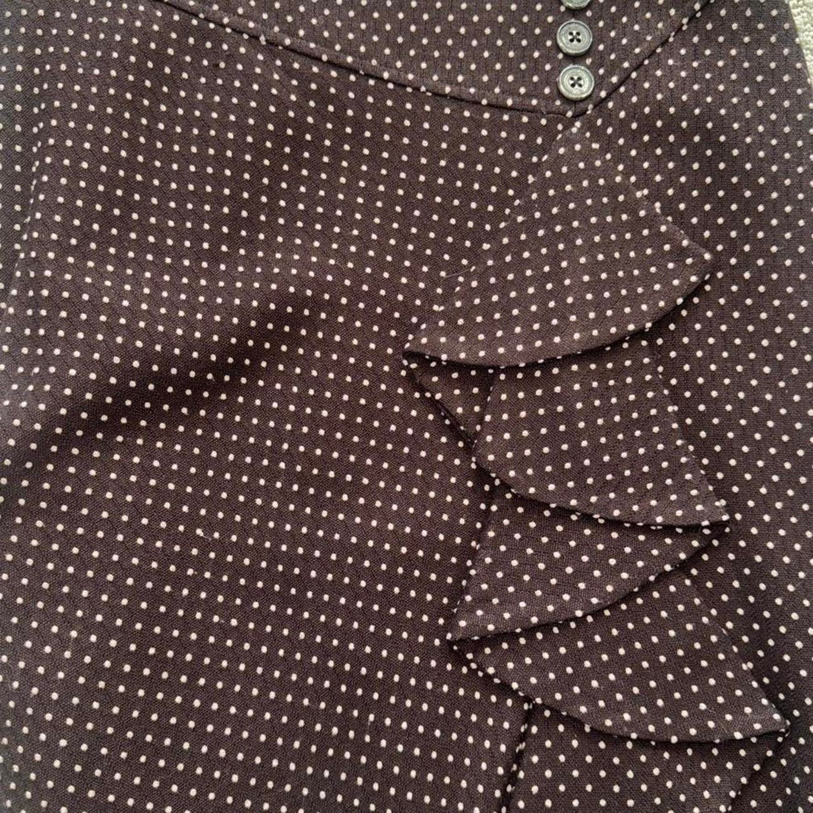 Anthropologie Brown and Light Pink Asymmetrical Polka Dot Pencil Skirt Size 28" / US 6 / IT 42 - 2 Thumbnail