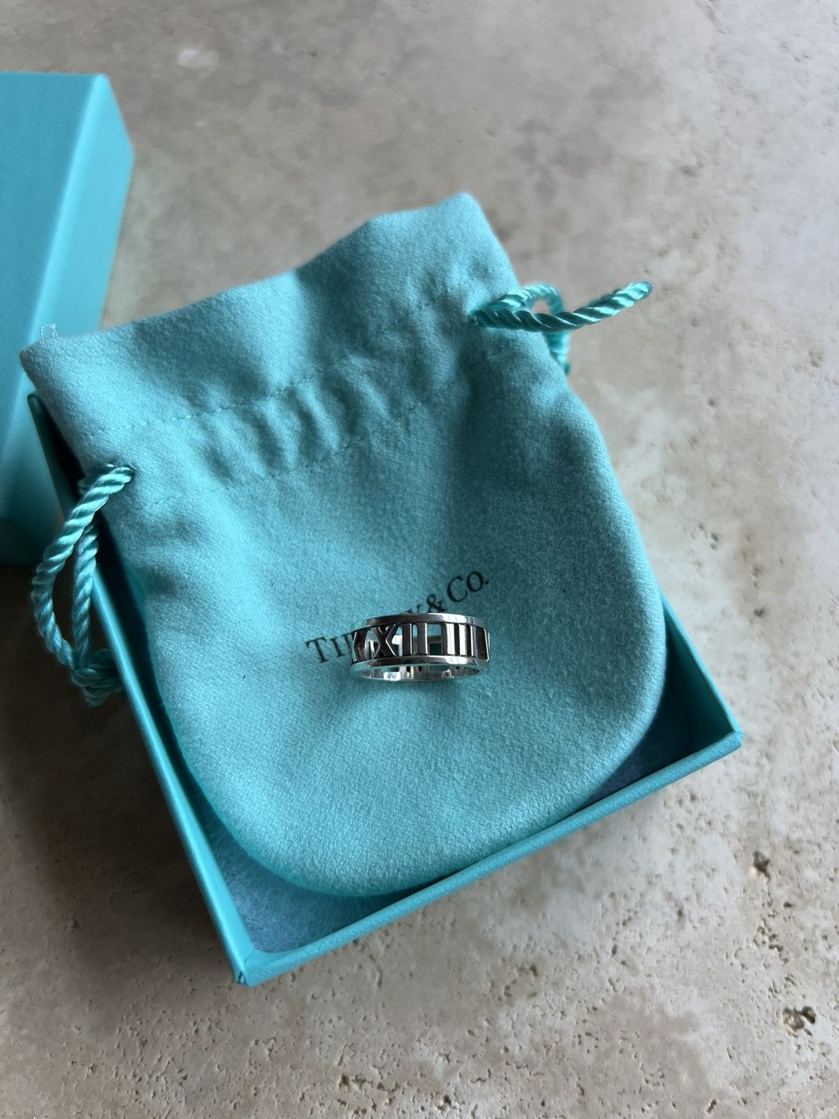 Tiffany & Co. NEW sz5 Atlas Roman Numerals Sterling Silver Ring Size ONE SIZE - 2 Thumbnail