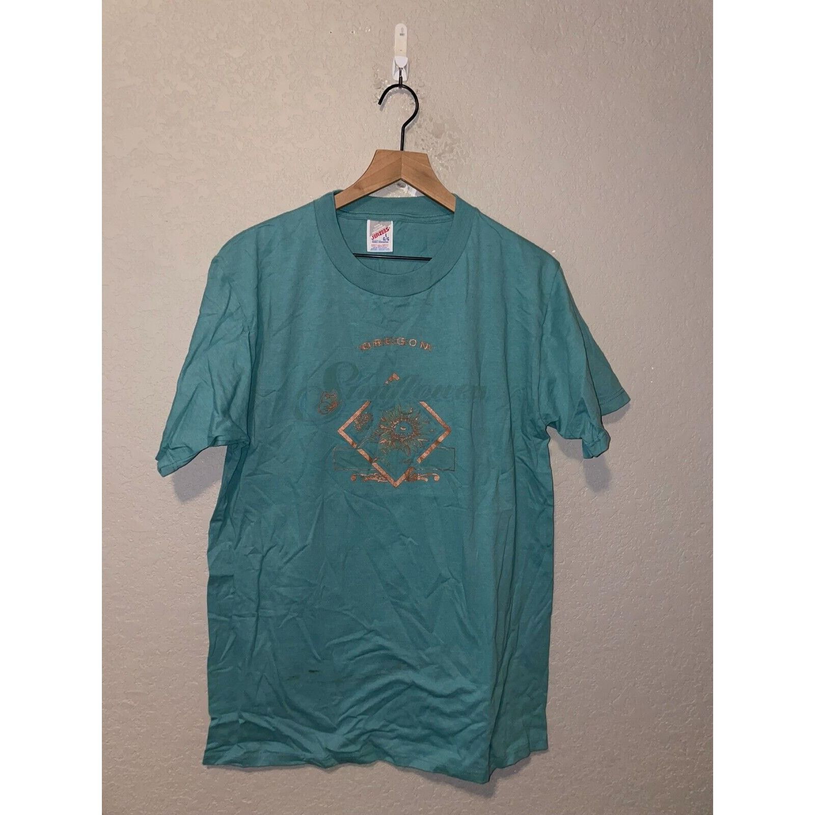 Jerzees Vintage Sunflower Shirt Flower Green Gold Tee VTG 90s Large Size US L / EU 52-54 / 3 - 1 Thumbnail