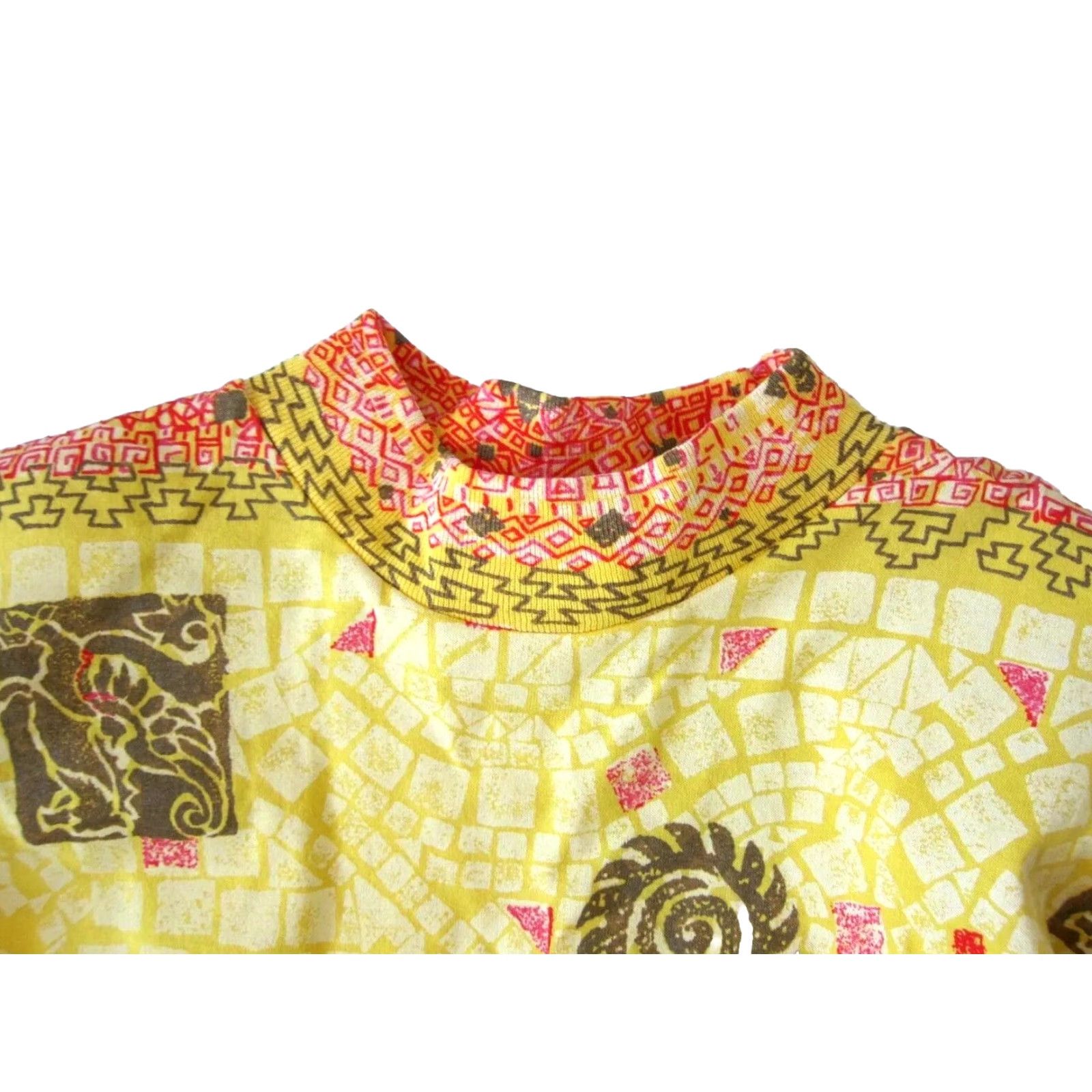 Pinko VINTAGE Teaze Blouse Shirt M-L Mock Neck Long Sleeve Top Womens Tunic Yellow 90s NWT Sunwear Geometric Cotton 80s Style Size M / US 6-8 / IT 42-44 - 4 Thumbnail