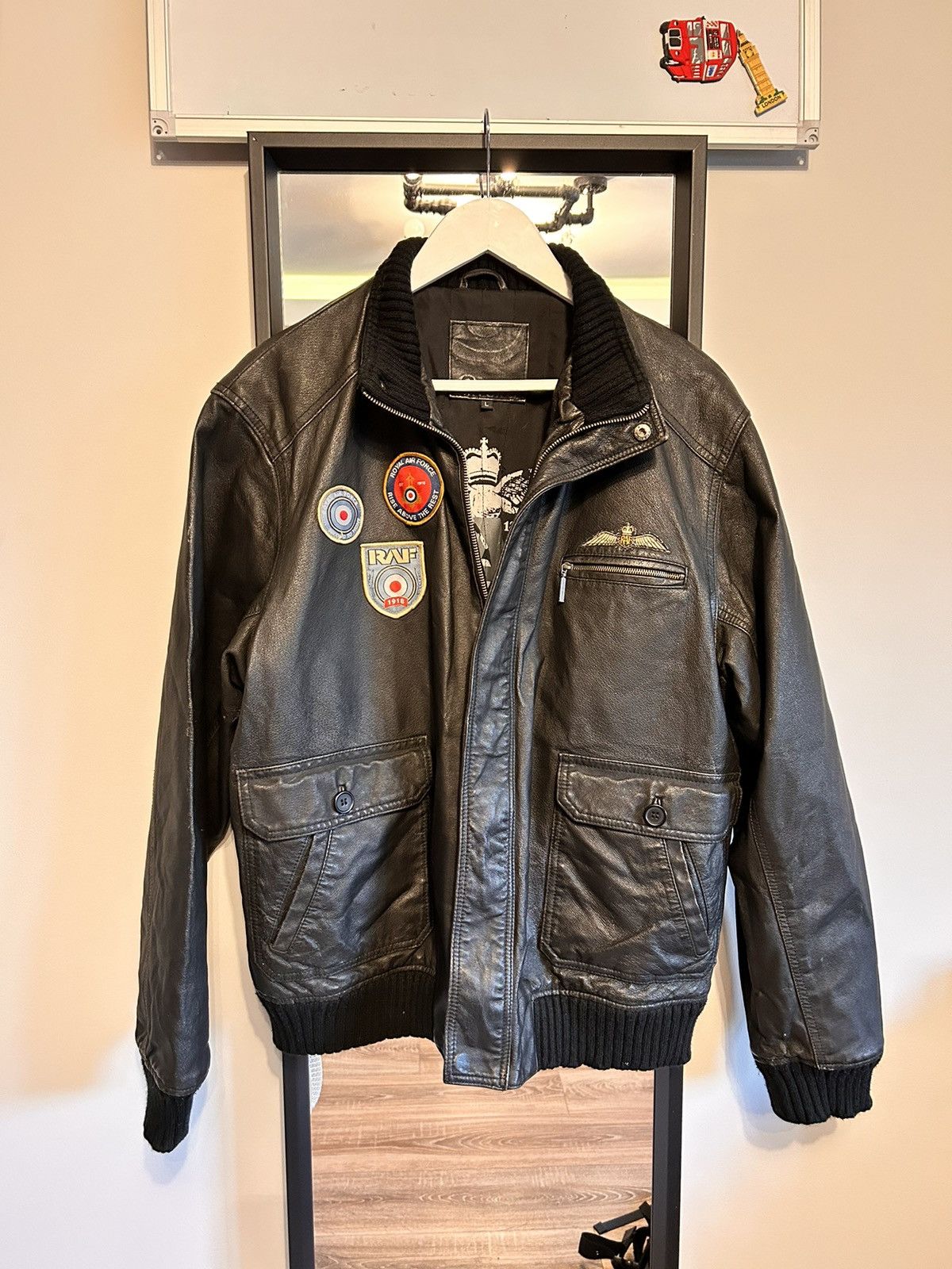 image of Royal Air Force Leather Jacket in Black, Men's (Size Large)