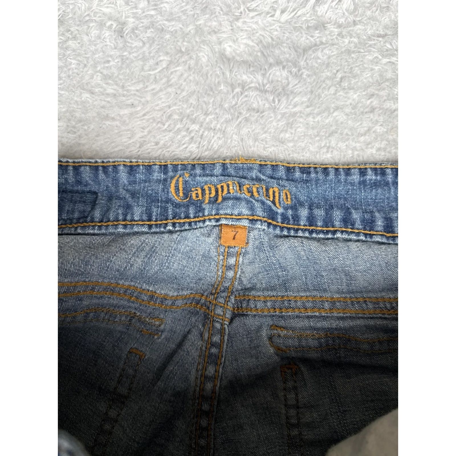 Vintage Cappuccino Jeans Bootcut Juniors 7 Blue Med Wash Low Rise Stretch Ripped Embroidered Back Pockets 5-Pocket Denim Casual Pants Womens Size 28" / US 6 / IT 42 - 6 Thumbnail