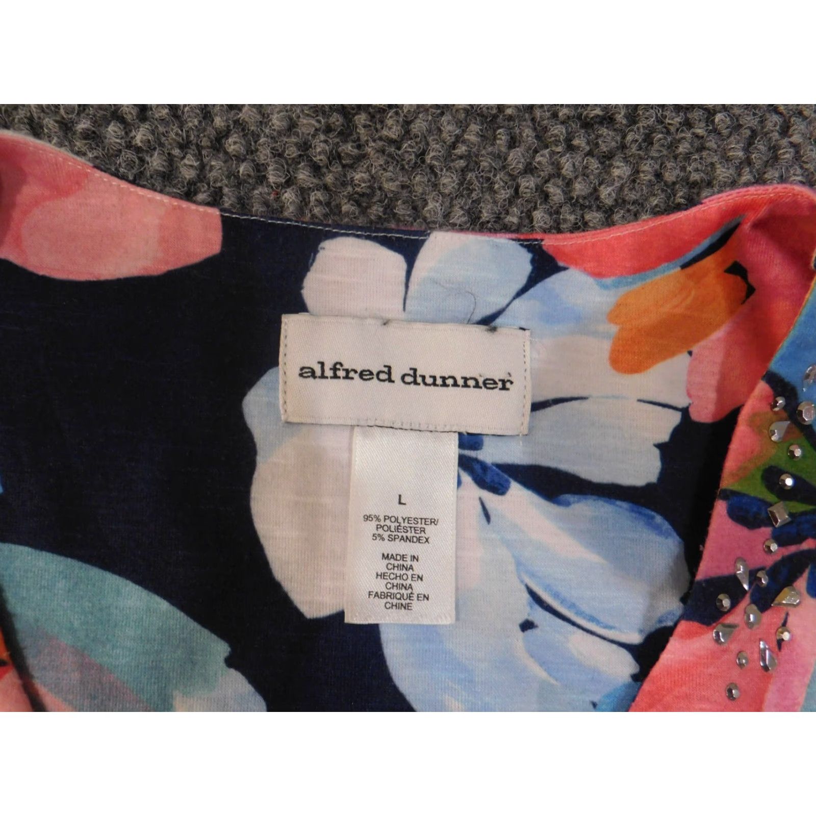 Vintage Alfred Dunner Blouse L Blue Floral Pink Coastal Stretch Polyester Women Regular Vintage No Size L / US 10 / IT 46 - 7 Thumbnail
