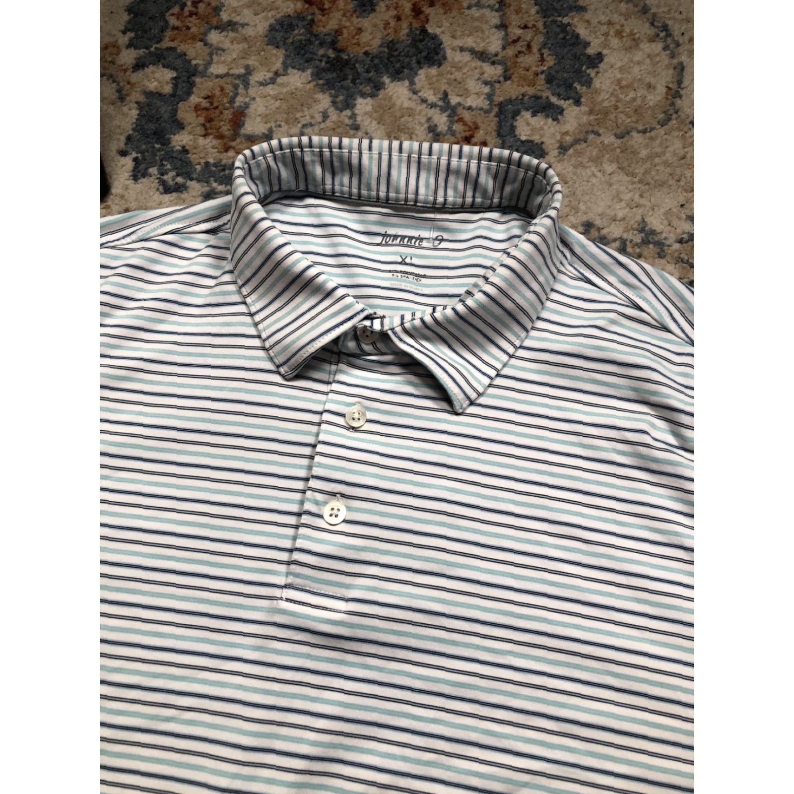 johnnie-O johnnie-O Polo Shirt Mens XL White Blue Green Stripe Golf Performance Stretch Polo Shirt Mens XL White Blue Green Stripe Golf Nike Size US XL / EU 56 / 4 - 7 Thumbnail