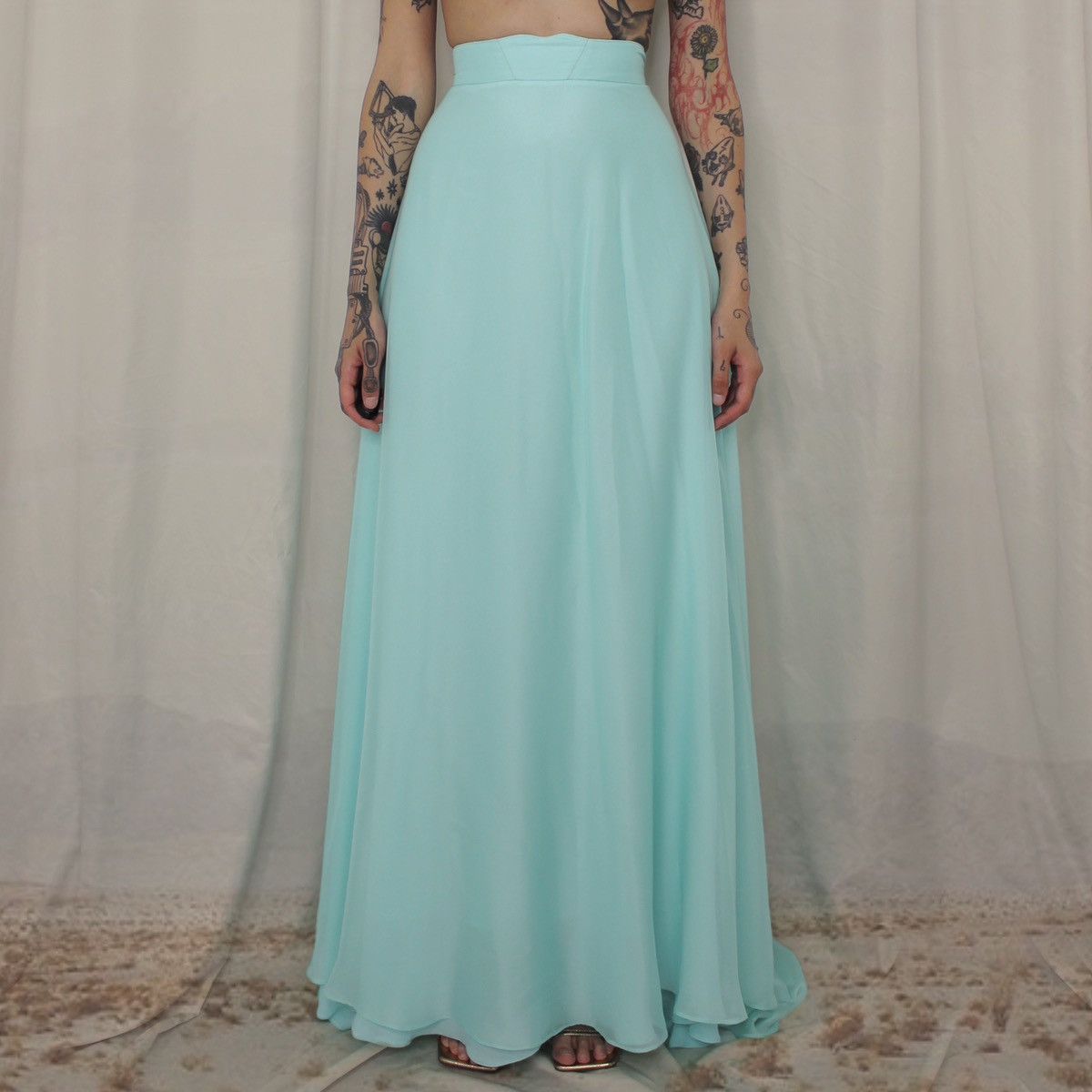 Handmade × Vintage 🦋TEAL MAXI SKIRT🦋 Size 27" / US 4 / IT 40 - 3 Thumbnail