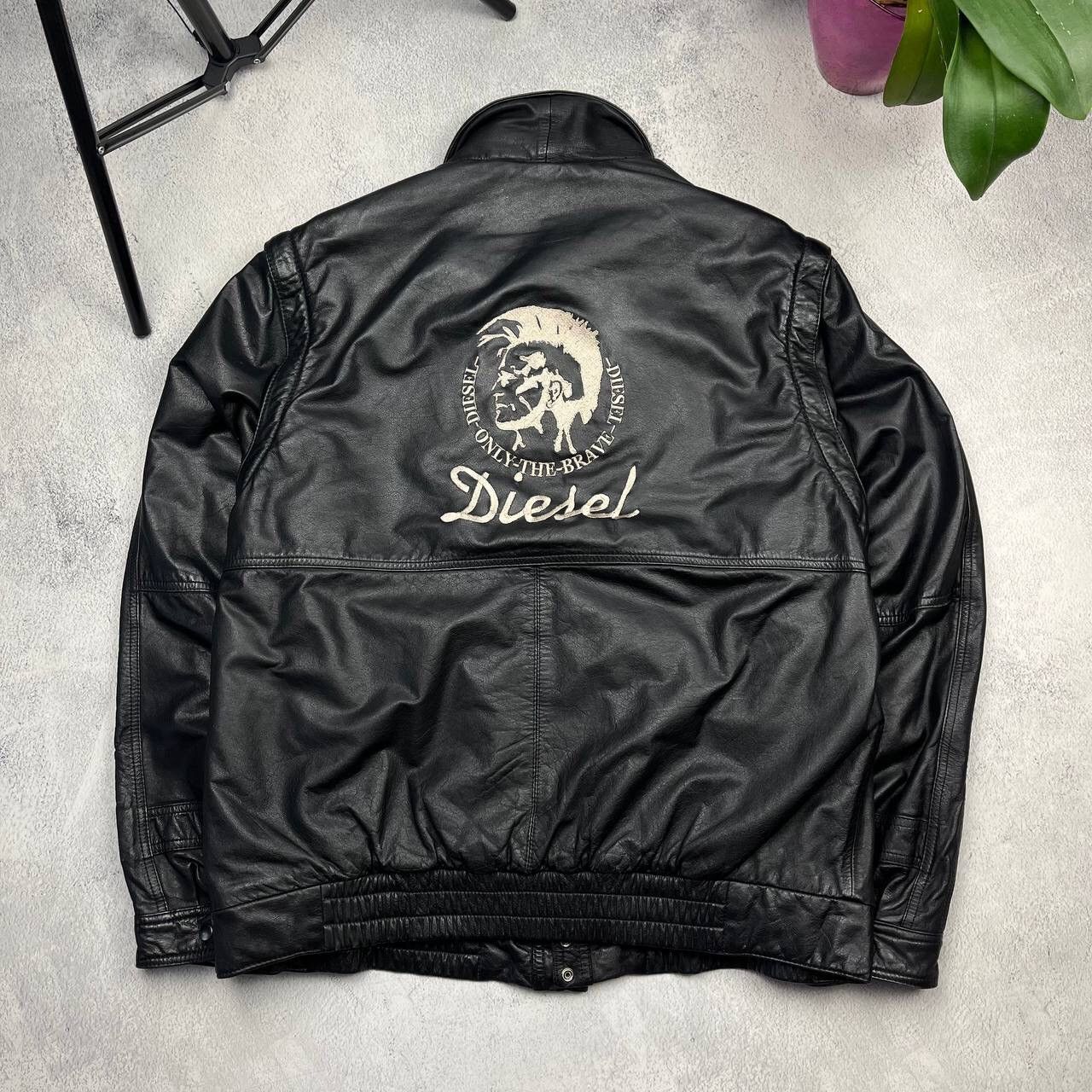 image of Archival Clothing x Diesel Vintage Diesel Distressed Y2K Leather Jacket in Black, Men's (Size Large