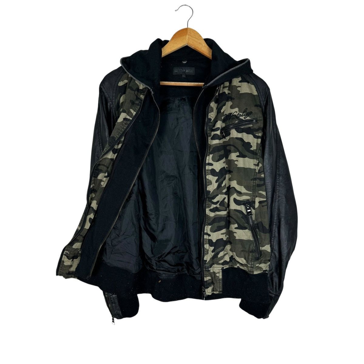 In The Attic 🌟IN THE ATTIC HOODIE CAMO SYNTHETIC LEATHER JACKET Size US L / EU 52-54 / 3 - 8 Thumbnail