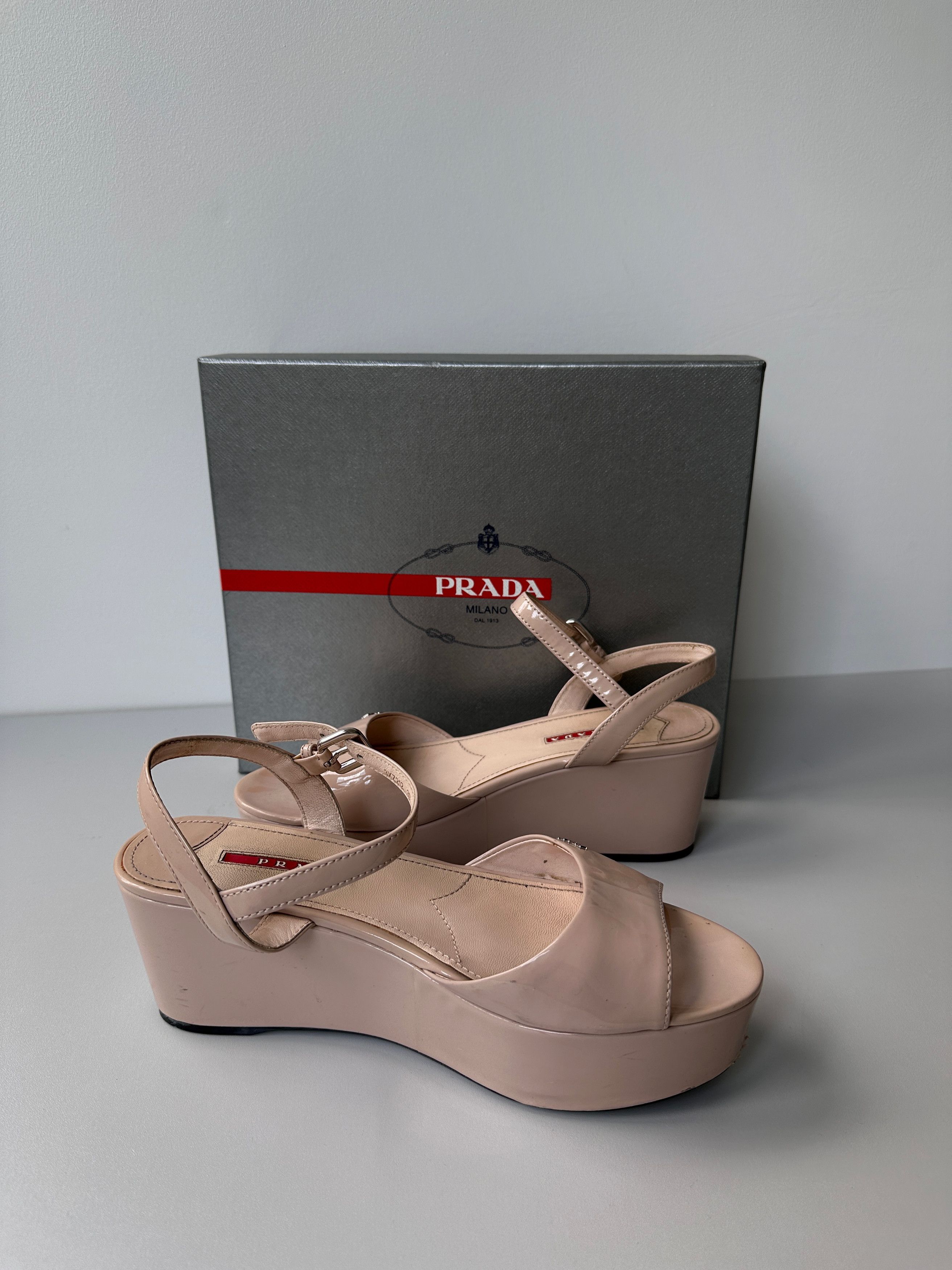 image of Prada Leather Platforms Sandals in Beige, Women's (Size 9)