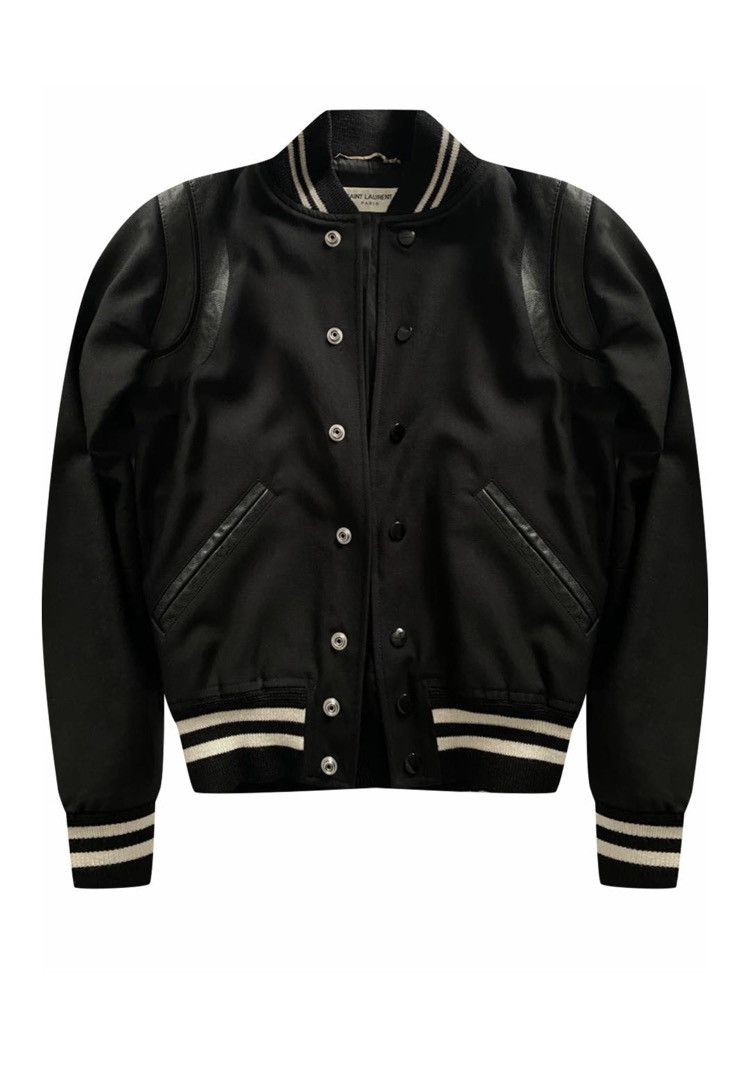 image of Saint Laurent Paris Wool Teddy Bomber Black Jacket, Men's (Size XS)